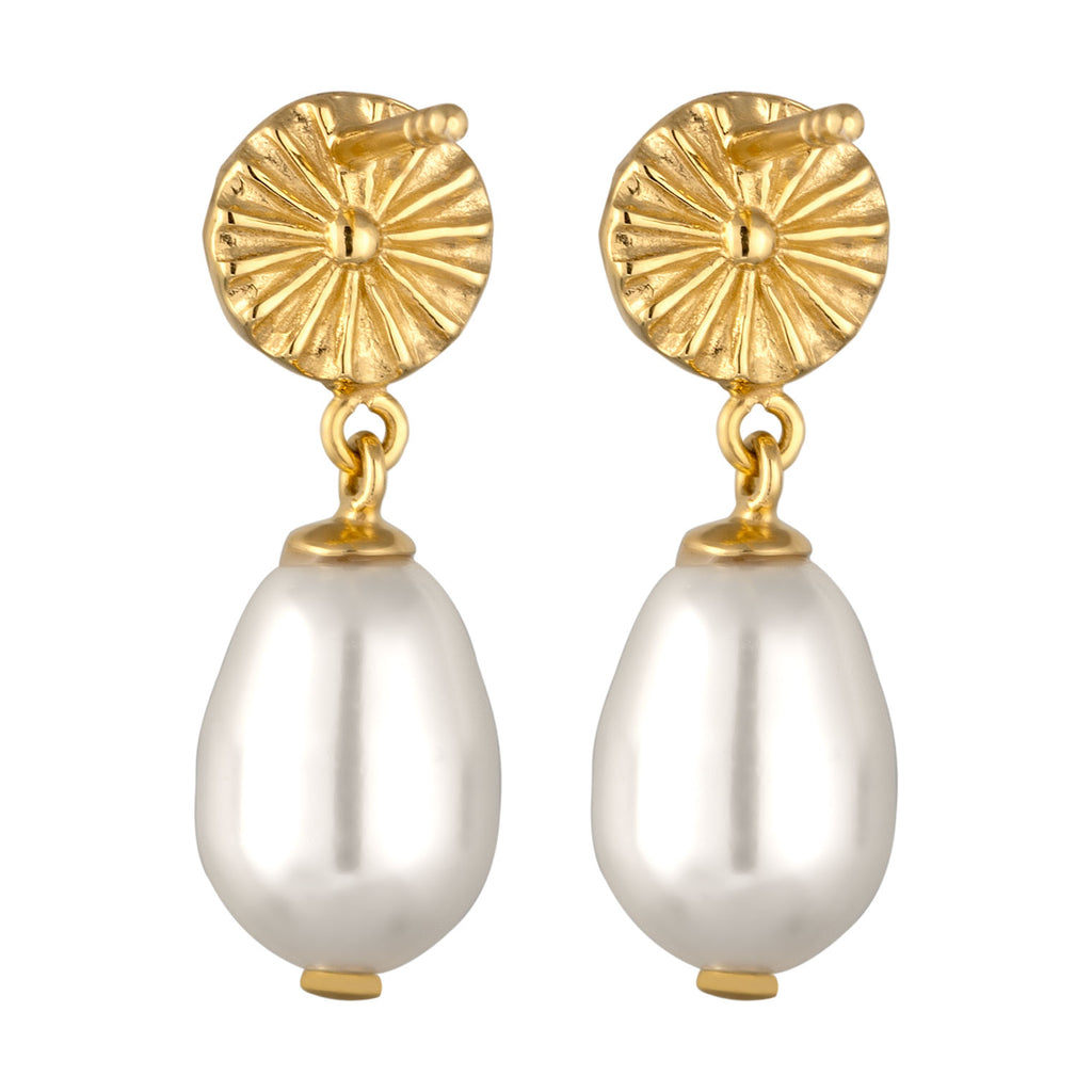 Gold Perhiasan Wanita Perak Asli Lapis Emas Anting Elegant White Synthetic Pearl