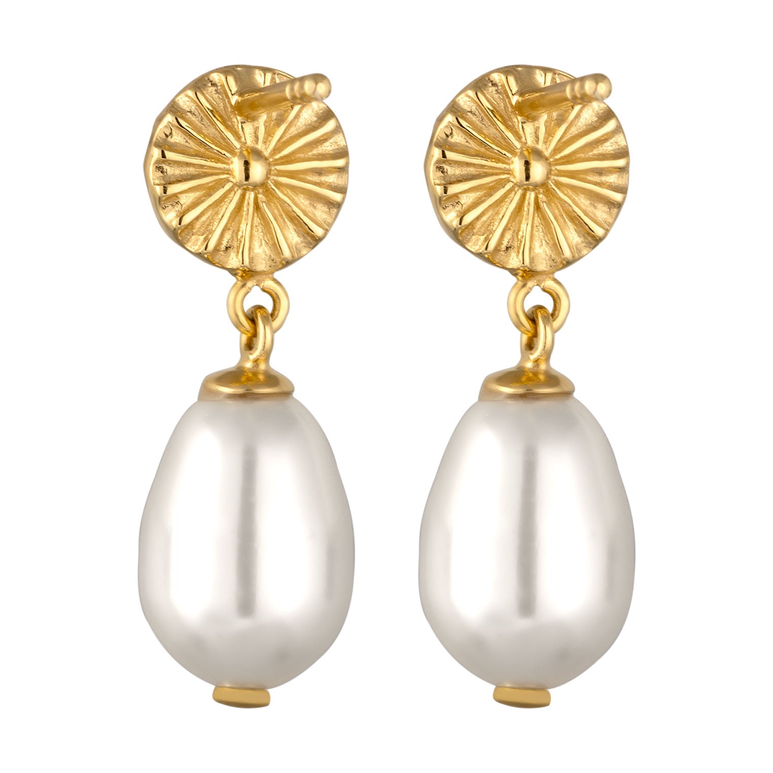 Gold Perhiasan Wanita Perak Asli Lapis Emas Anting Elegant White Synthetic Pearl