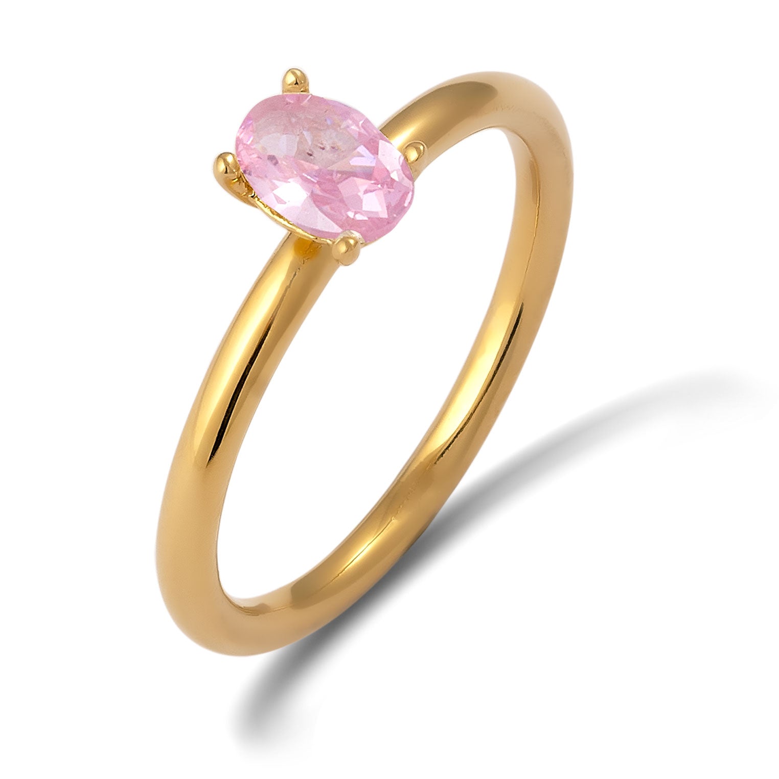 Gold Cincin Perhiasan Perak 925 Wanita Oval Pink Zirconia Gold Plated