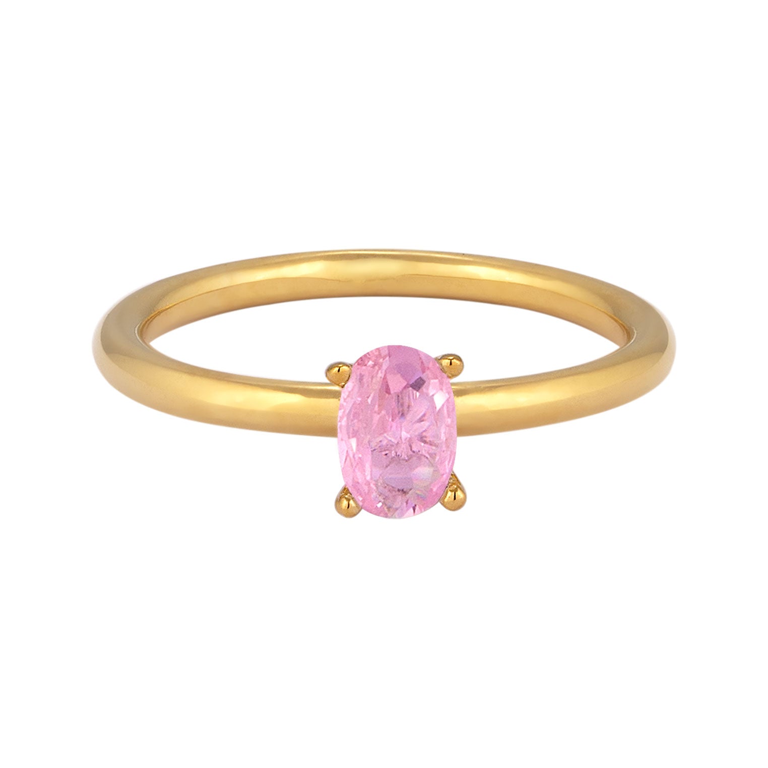 Gold Cincin Perhiasan Perak 925 Wanita Oval Pink Zirconia Gold Plated