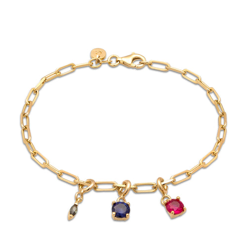 Gelang perak 925 lapis emas dengan gemstone square ruby sapphire elegan Elli Jewelry