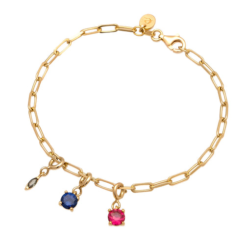 Gelang perak 925 lapis emas dengan gemstone square ruby sapphire elegan Elli Jewelry
