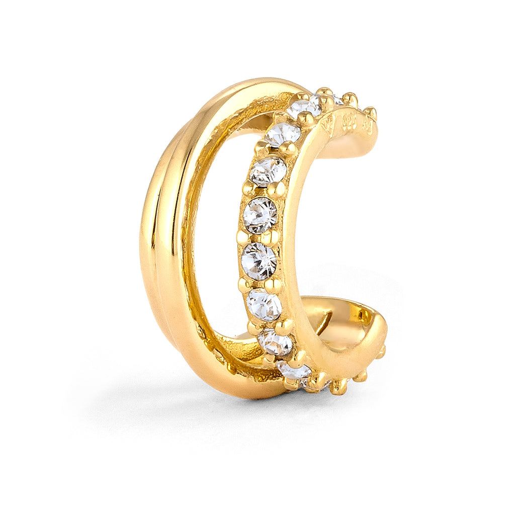 Gold Perhiasan Wanita Perak Asli Lapis Emas Anting Earcuff Single White Crystals