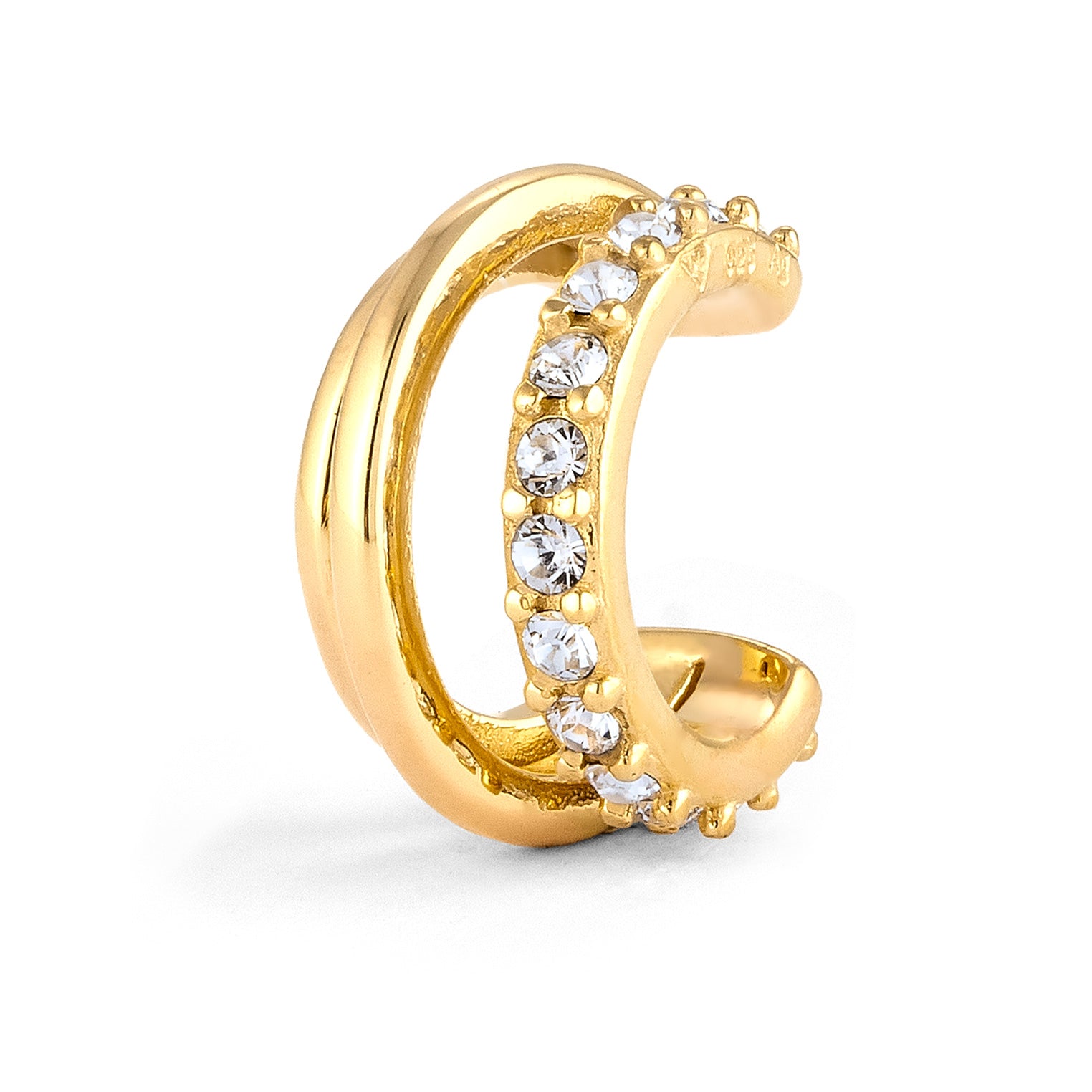 Gold Perhiasan Wanita Perak Asli Lapis Emas Anting Earcuff Single White Crystals
