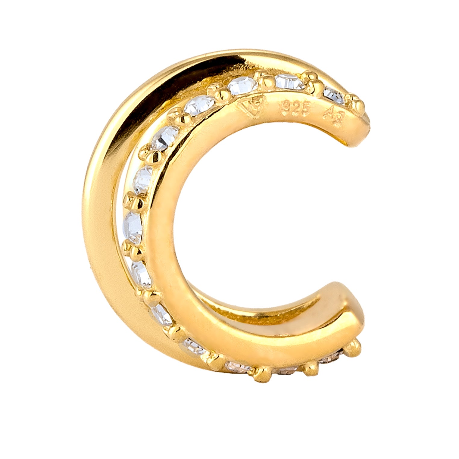 Gold Perhiasan Wanita Perak Asli Lapis Emas Anting Earcuff Single White Crystals