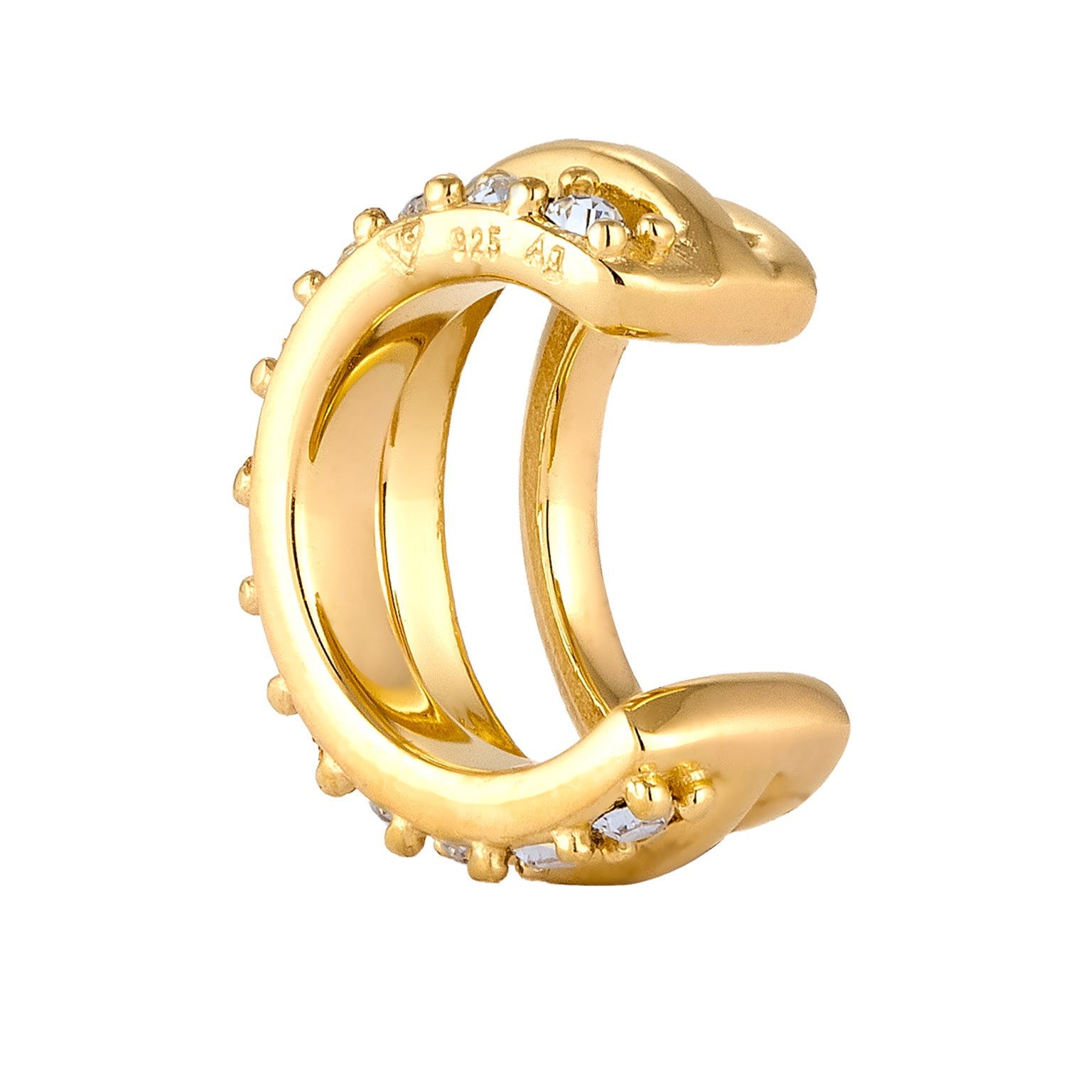 Gold Perhiasan Wanita Perak Asli Lapis Emas Anting Earcuff Single White Crystals