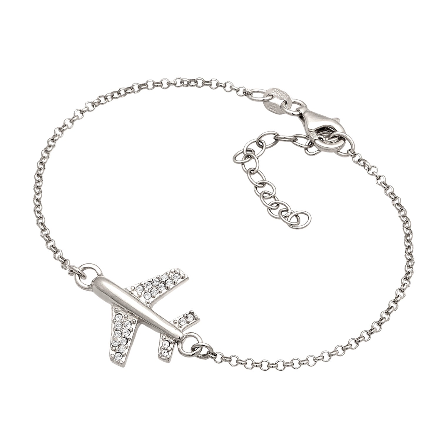 Silver Gelang Perhiasan Perak 925 Wanita Airplane dengan Crystals