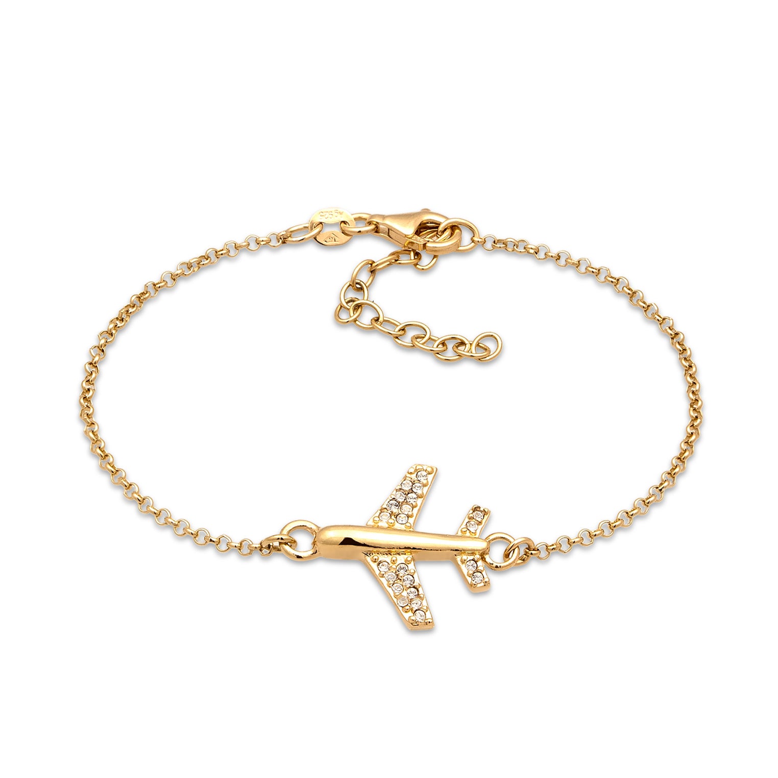 Gold Gelang Perhiasan Perak 925 Wanita Airplane dengan Crystals Gold Plated