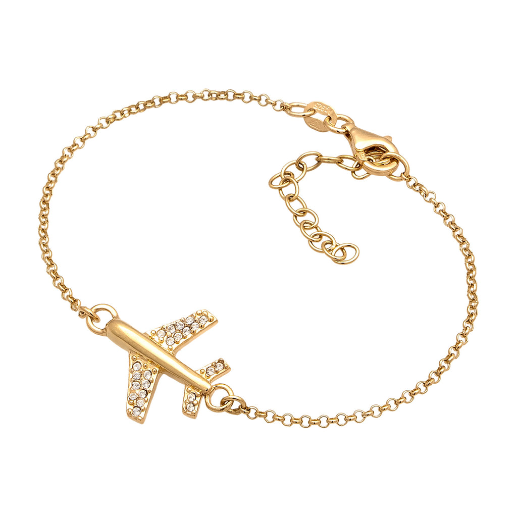 Gold Gelang Perhiasan Perak 925 Wanita Airplane dengan Crystals Gold Plated