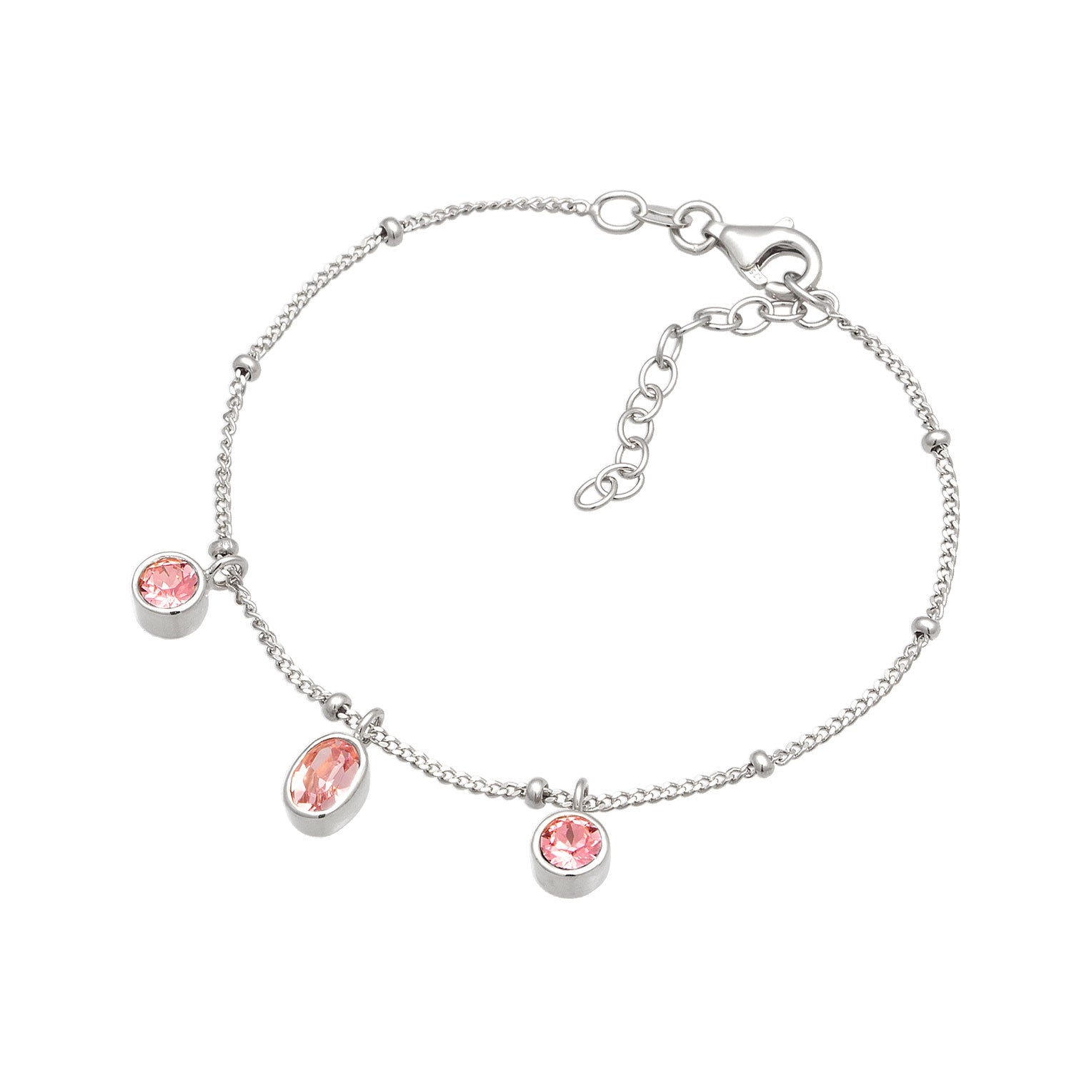 Silver Gelang Perhiasan Perak 925 Wanita Crystals Pink