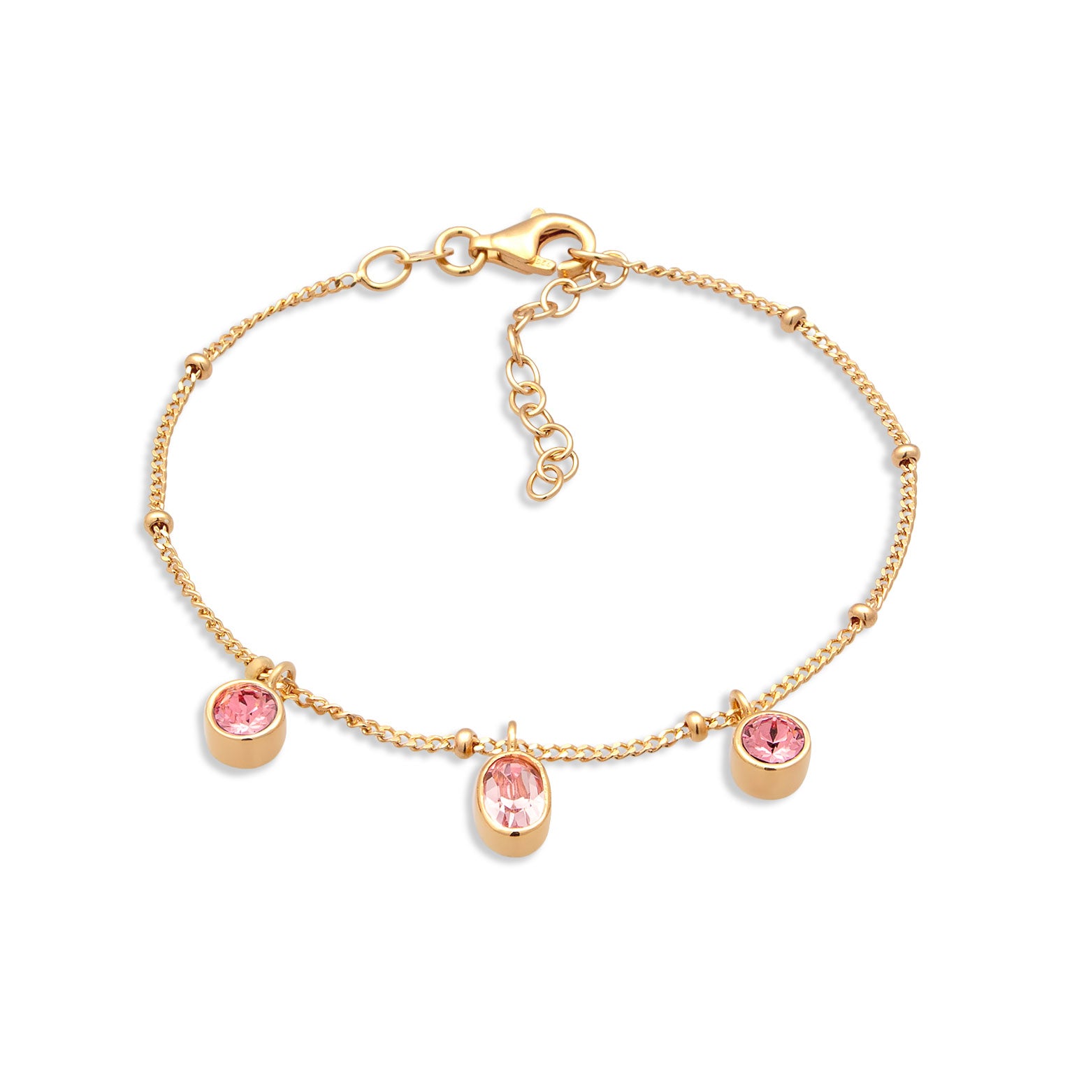 Gold Perhiasan Wanita Perak Asli Lapis Emas Gelang Crystals Pink