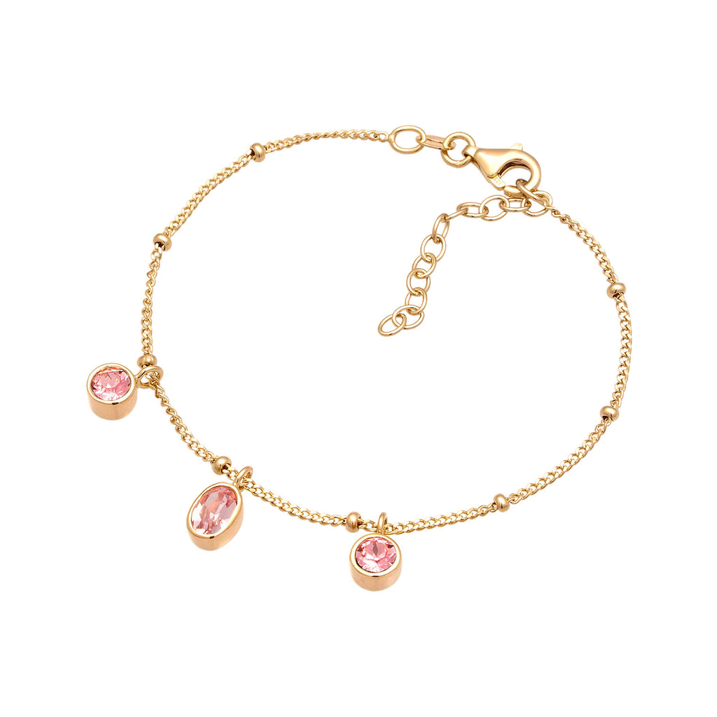 Gold Perhiasan Wanita Perak Asli Lapis Emas Gelang Crystals Pink