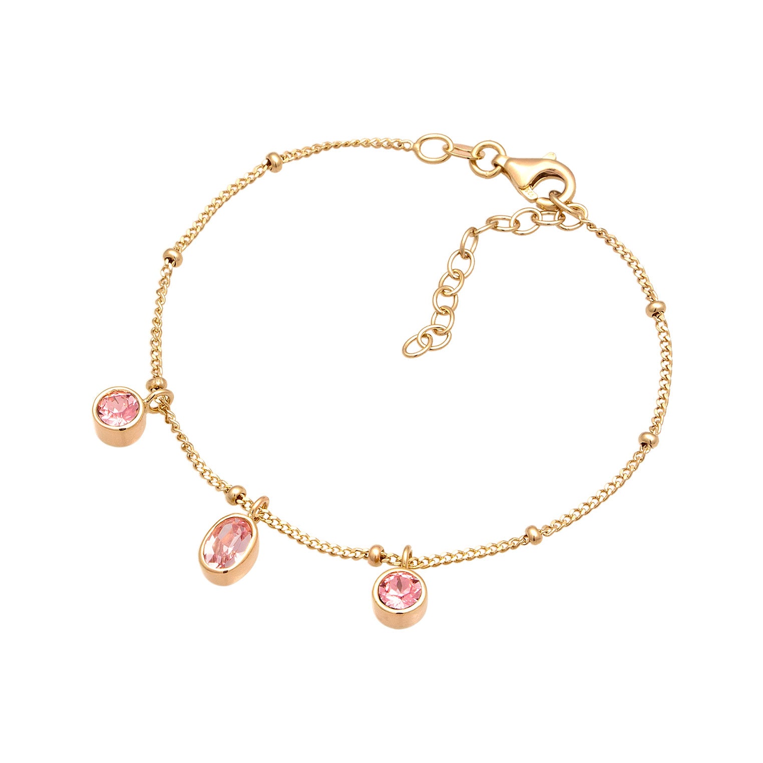 Gold Perhiasan Wanita Perak Asli Lapis Emas Gelang Crystals Pink