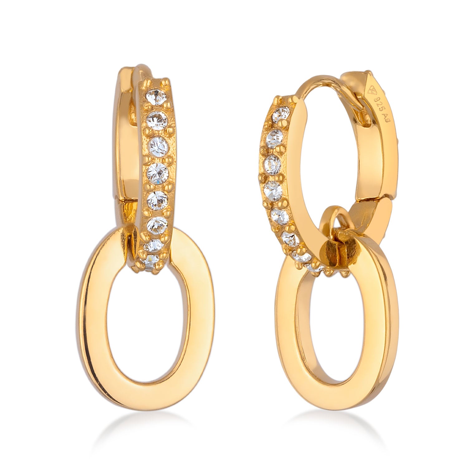 Gold Perhiasan Wanita Perak Asli Lapis Emas Anting Circle Creoles White Crystals
