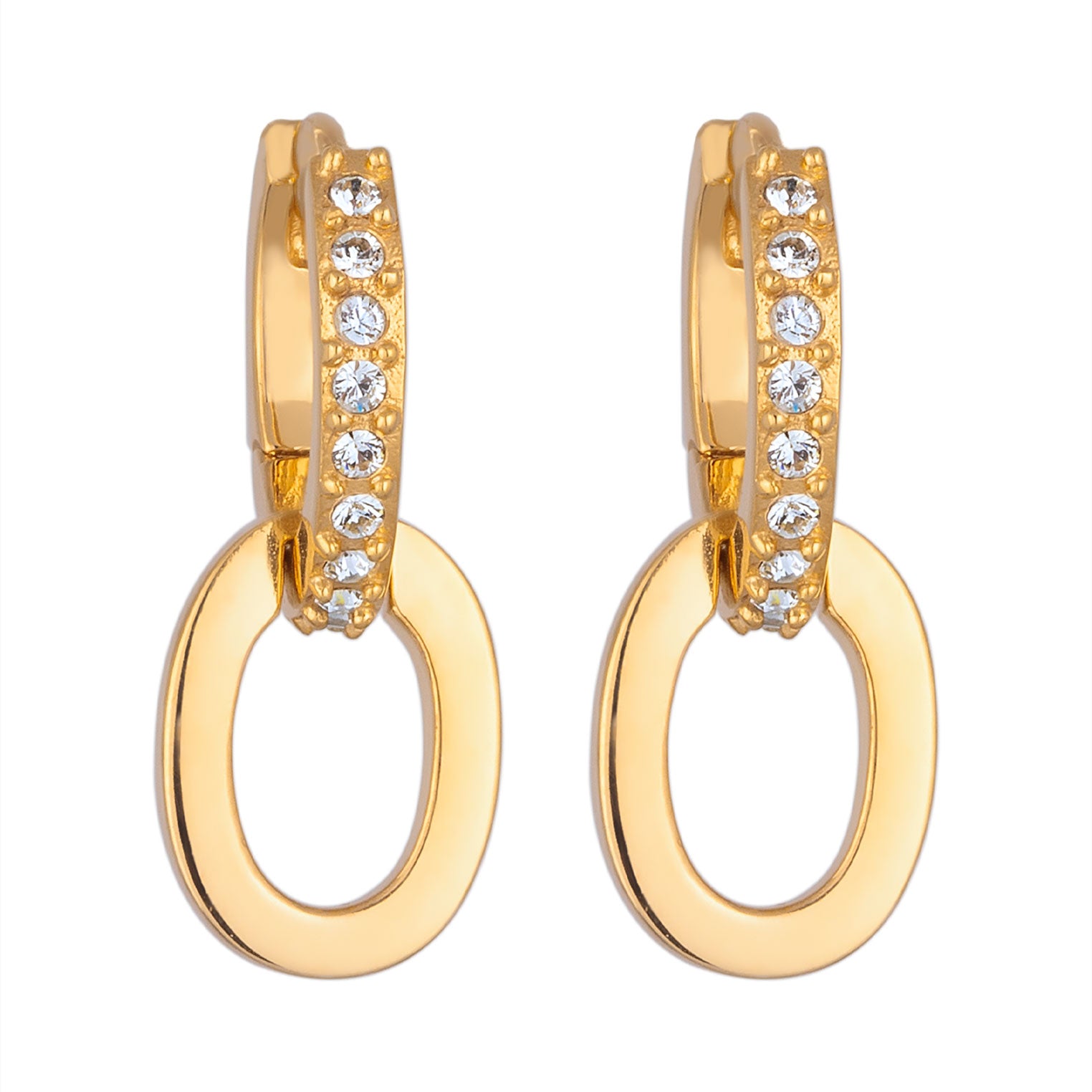 Gold Perhiasan Wanita Perak Asli Lapis Emas Anting Circle Creoles White Crystals