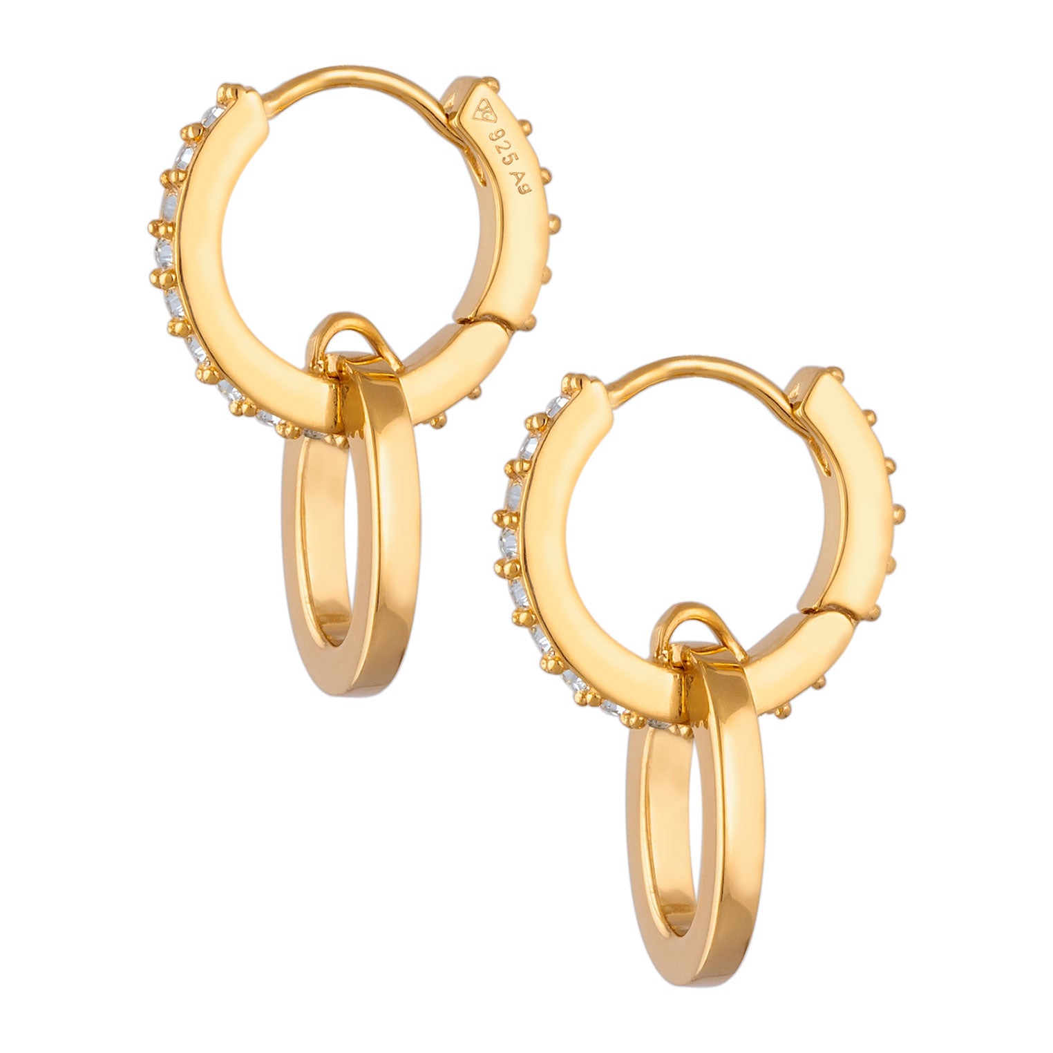 Gold Perhiasan Wanita Perak Asli Lapis Emas Anting Circle Creoles White Crystals