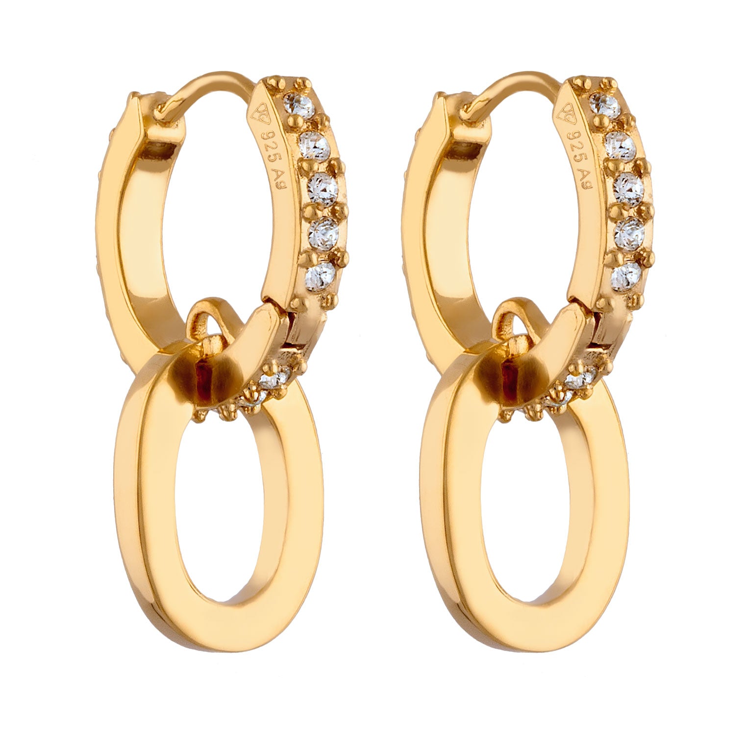 Gold Perhiasan Wanita Perak Asli Lapis Emas Anting Circle Creoles White Crystals