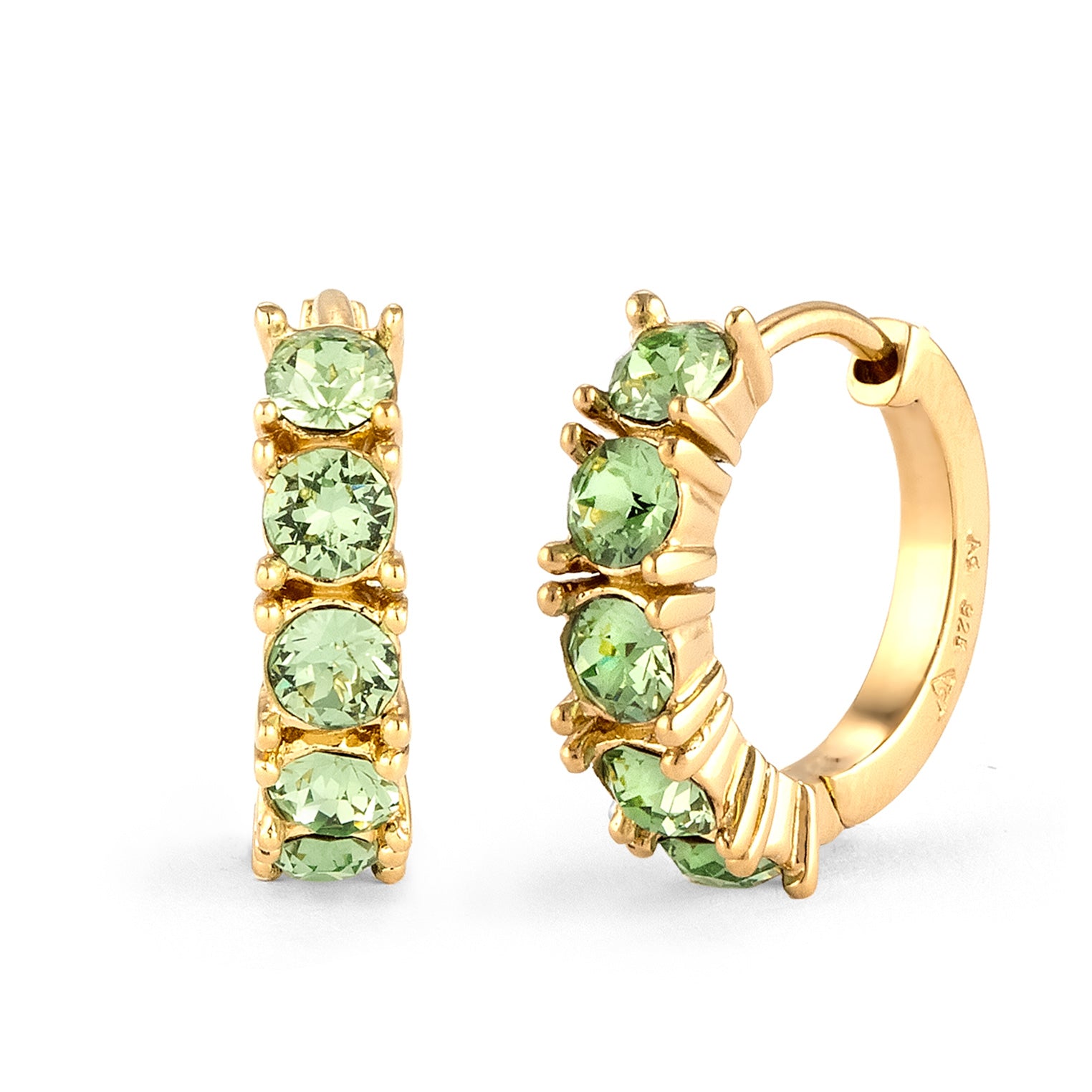 Light Green Perhiasan Wanita Perak Asli Lapis Emas Anting Hoop Crystals Light Green