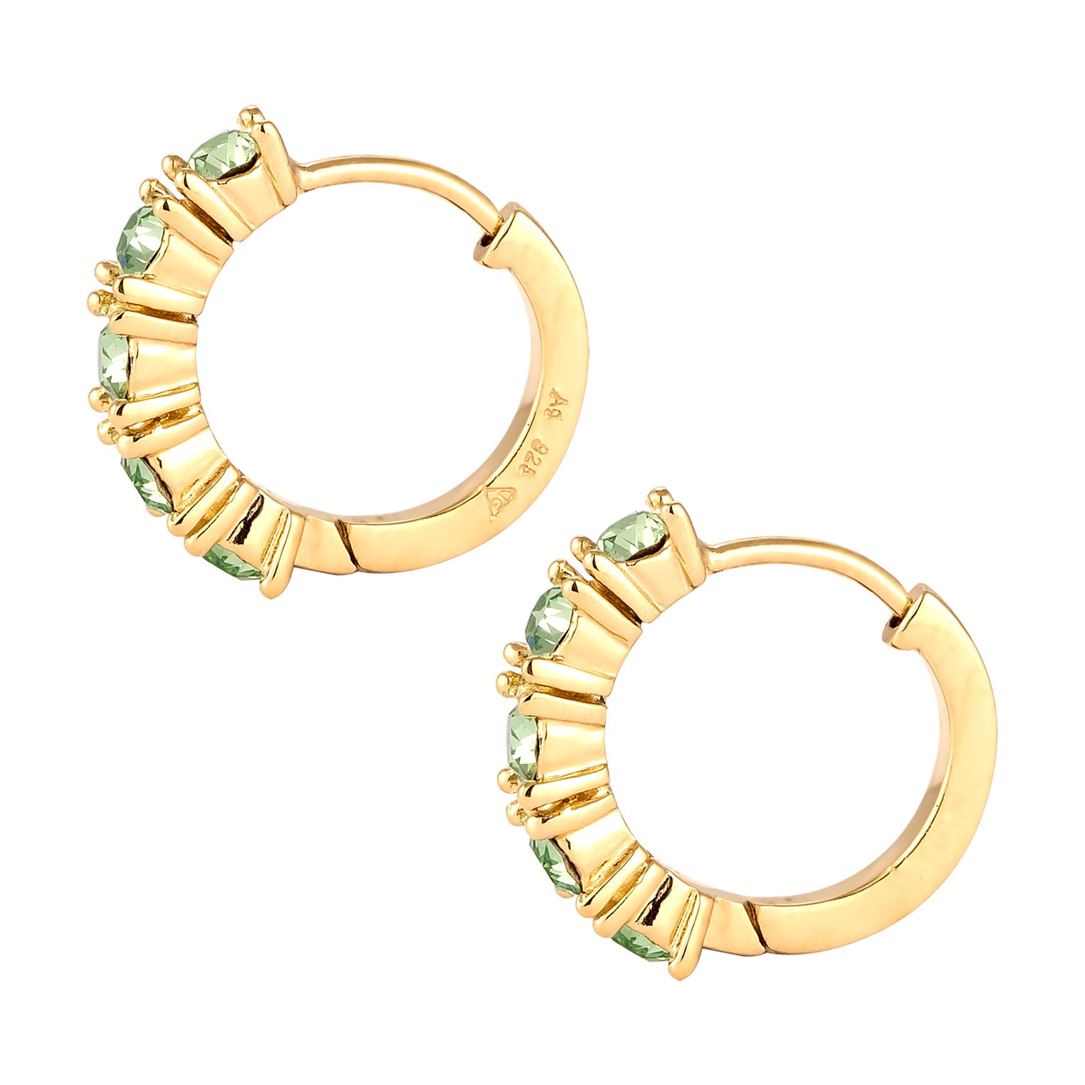 Light Green Perhiasan Wanita Perak Asli Lapis Emas Anting Hoop Crystals Light Green
