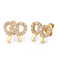 Gold Anting Perhiasan Perak 925 Wanita Stud Ribbon Crystals Gold Plated