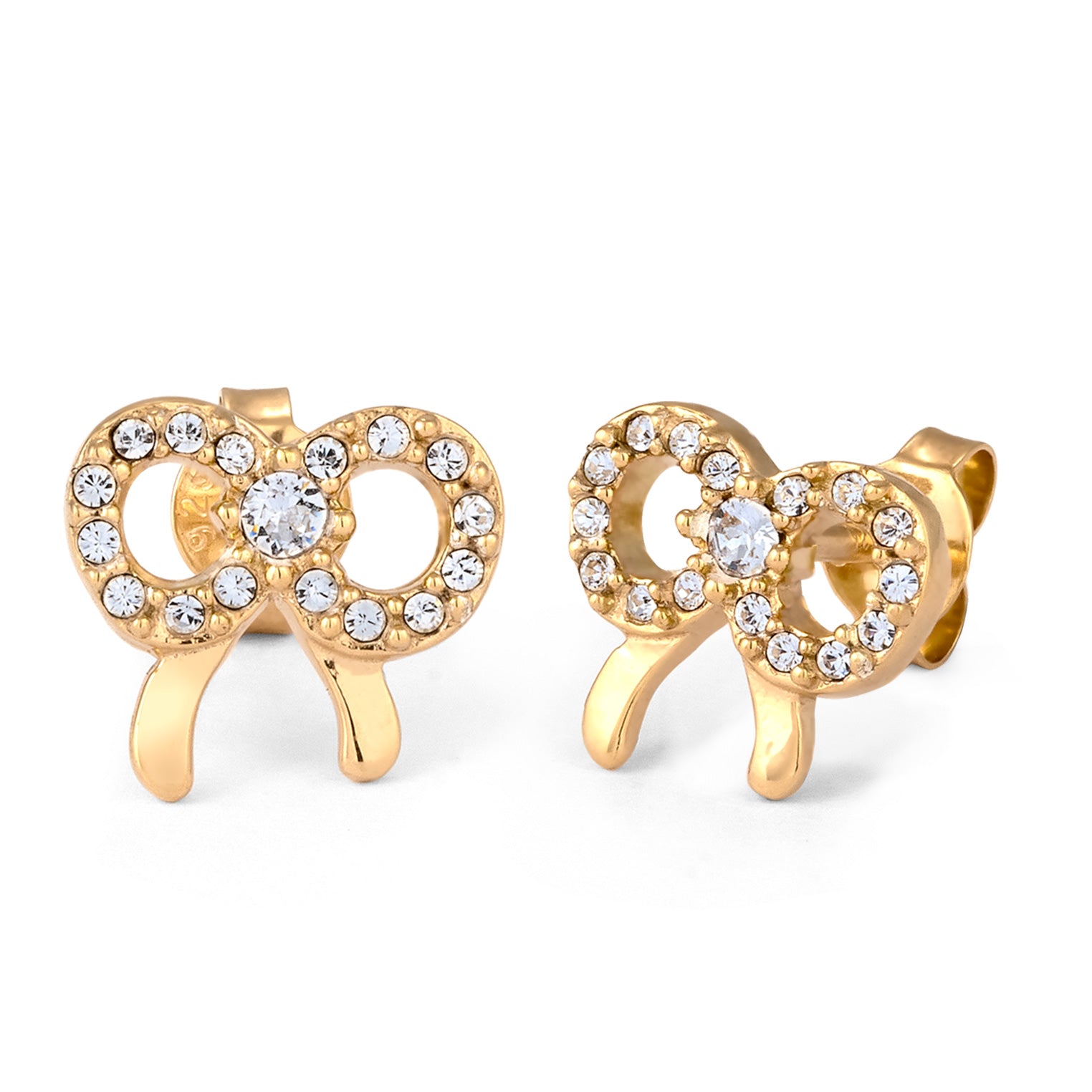Gold Perhiasan Wanita Perak Asli Lapis Emas Anting Stud Ribbon Crystals
