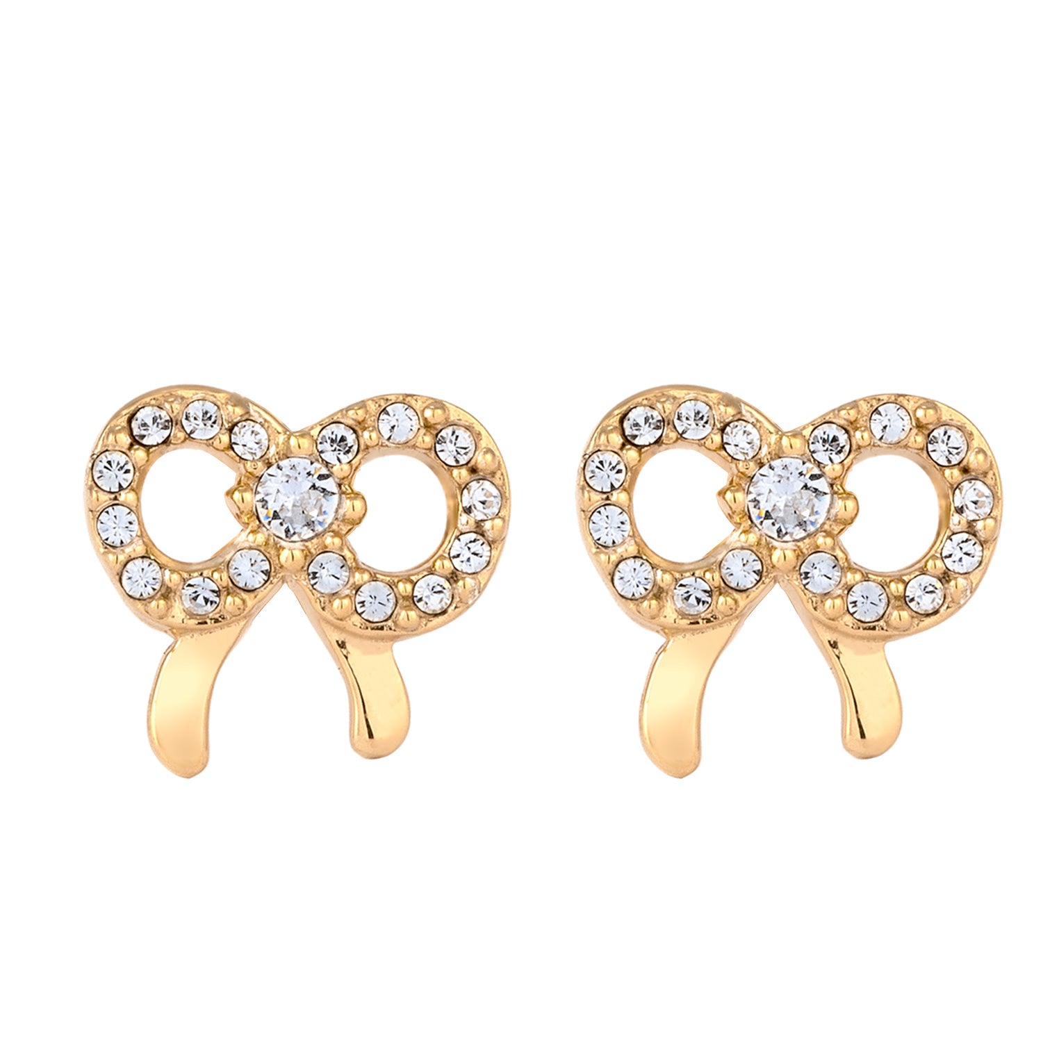 Gold Perhiasan Wanita Perak Asli Lapis Emas Anting Stud Ribbon Crystals