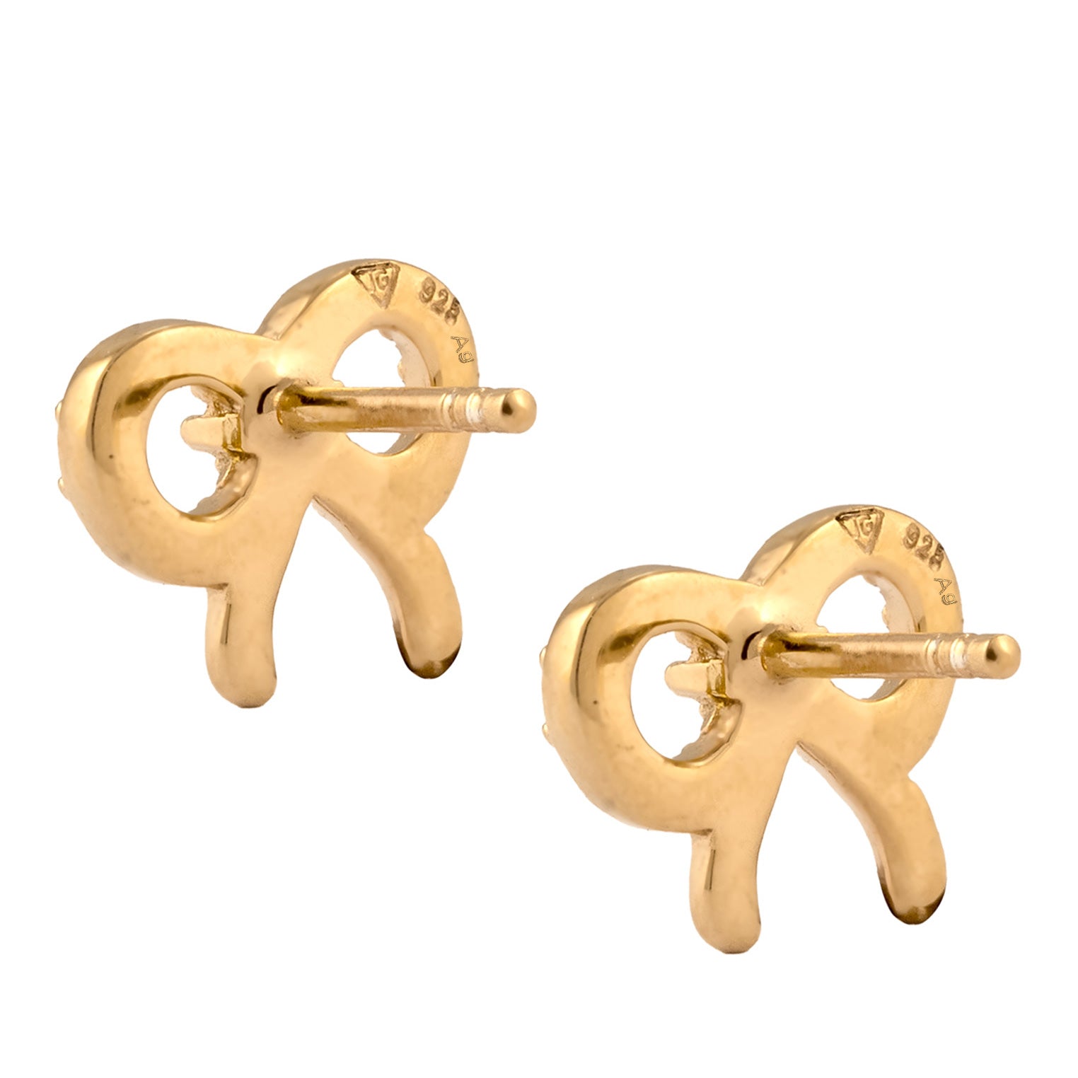 Gold Perhiasan Wanita Perak Asli Lapis Emas Anting Stud Ribbon Crystals