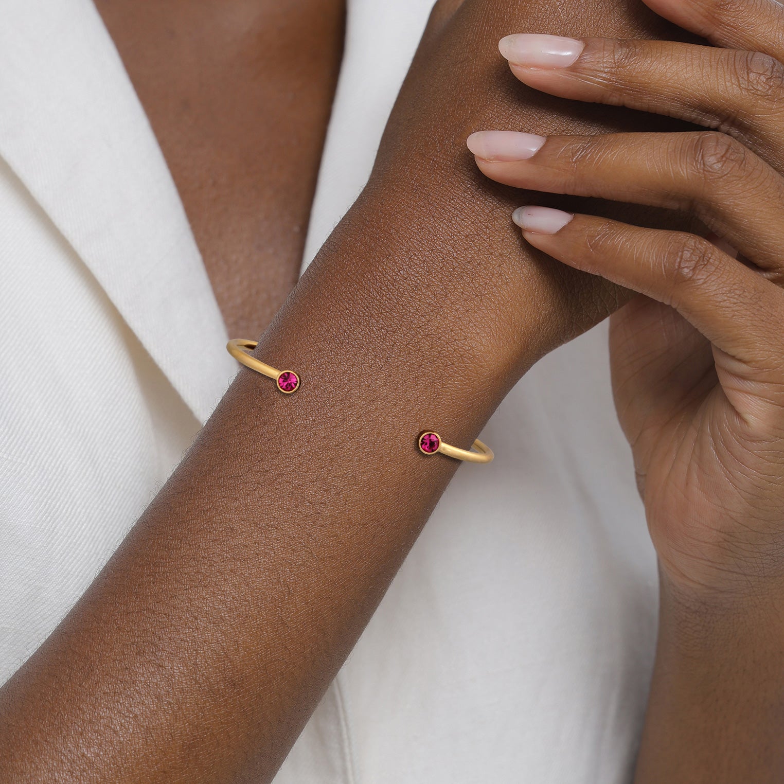 Pink Gelang Perhiasan Perak 925 Wanita Bangle Basic Crystals Fuchsia Gold Plated