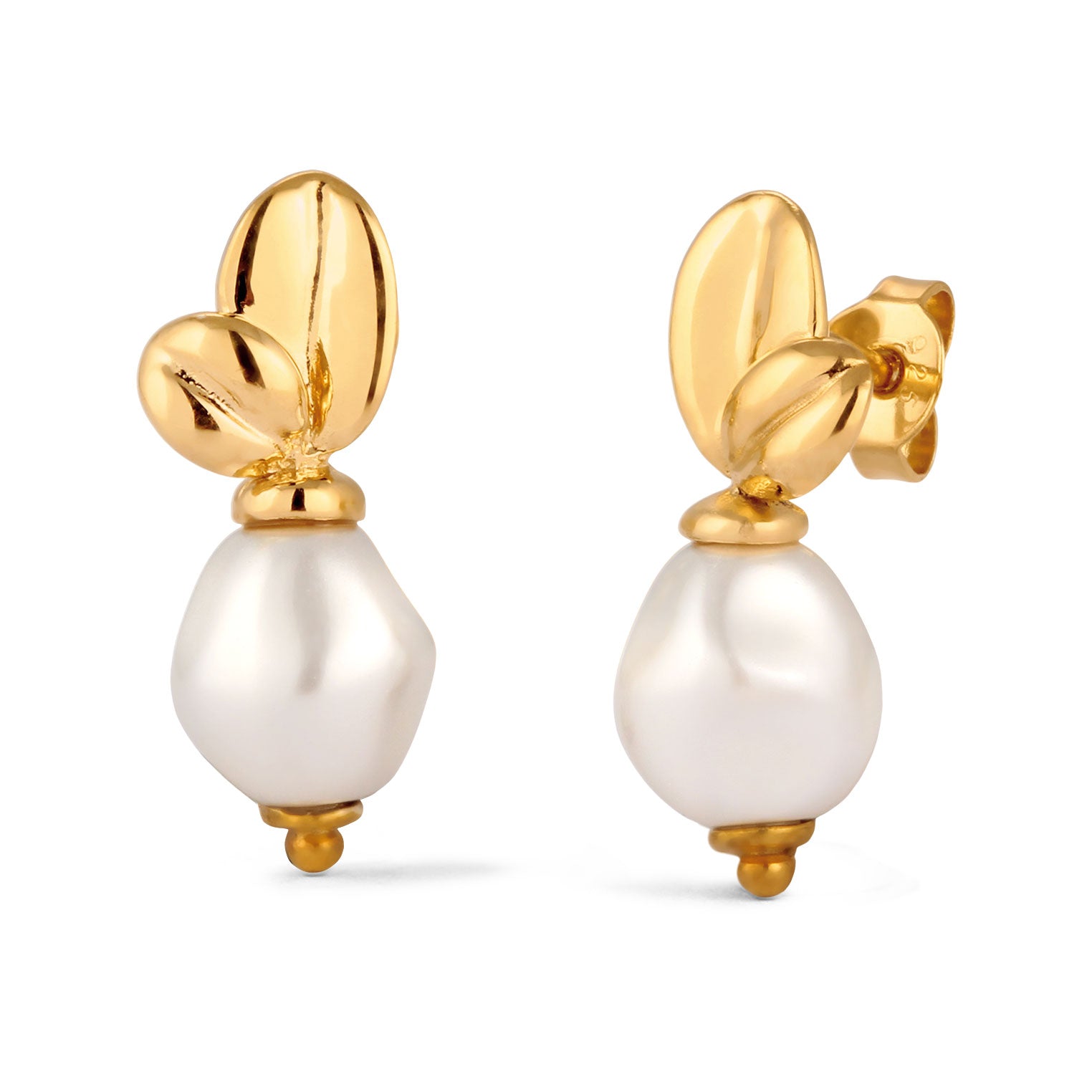 Gold Perhiasan Wanita Perak Asli Lapis Emas Anting Bunga Synthetic Pearl