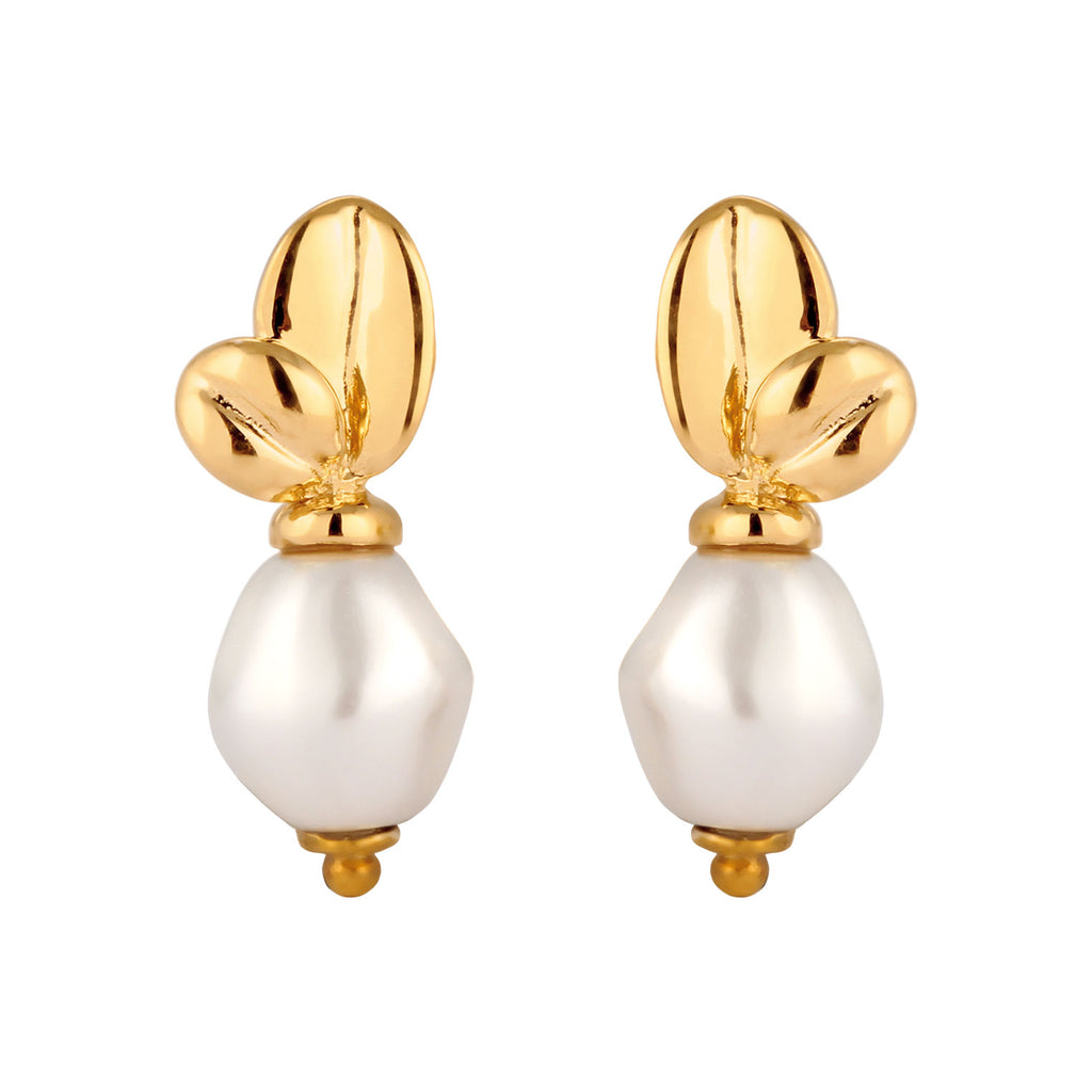 Gold Perhiasan Wanita Perak Asli Lapis Emas Anting Bunga Synthetic Pearl