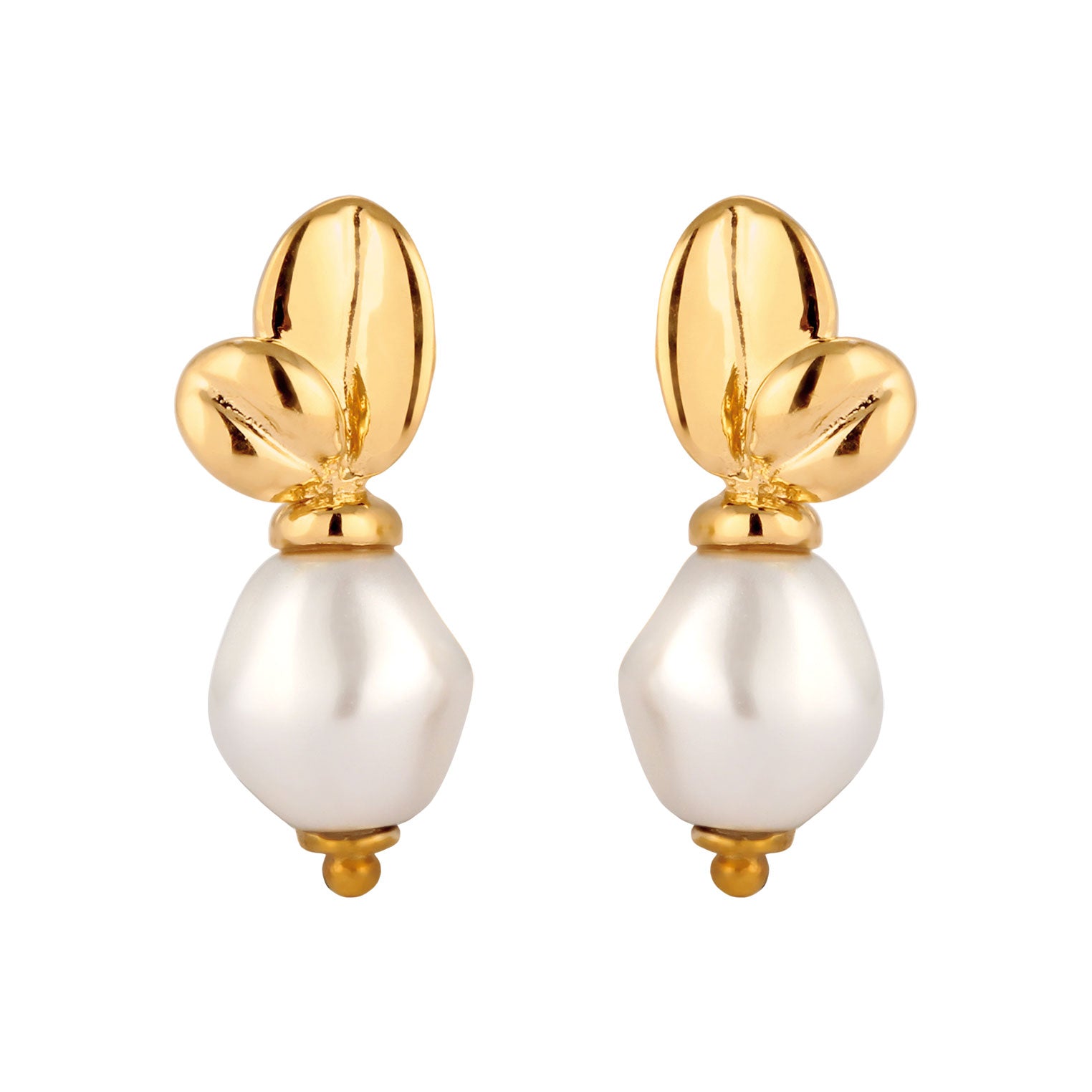 Gold Perhiasan Wanita Perak Asli Lapis Emas Anting Bunga Synthetic Pearl