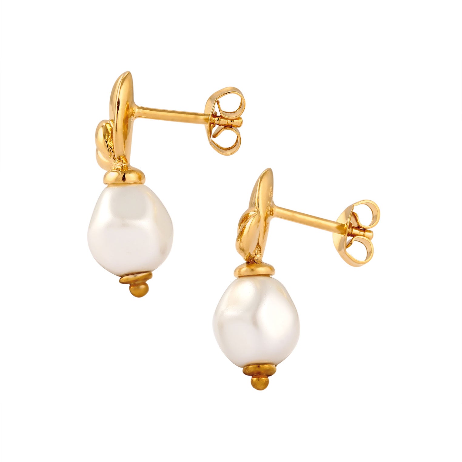 Gold Perhiasan Wanita Perak Asli Lapis Emas Anting Bunga Synthetic Pearl