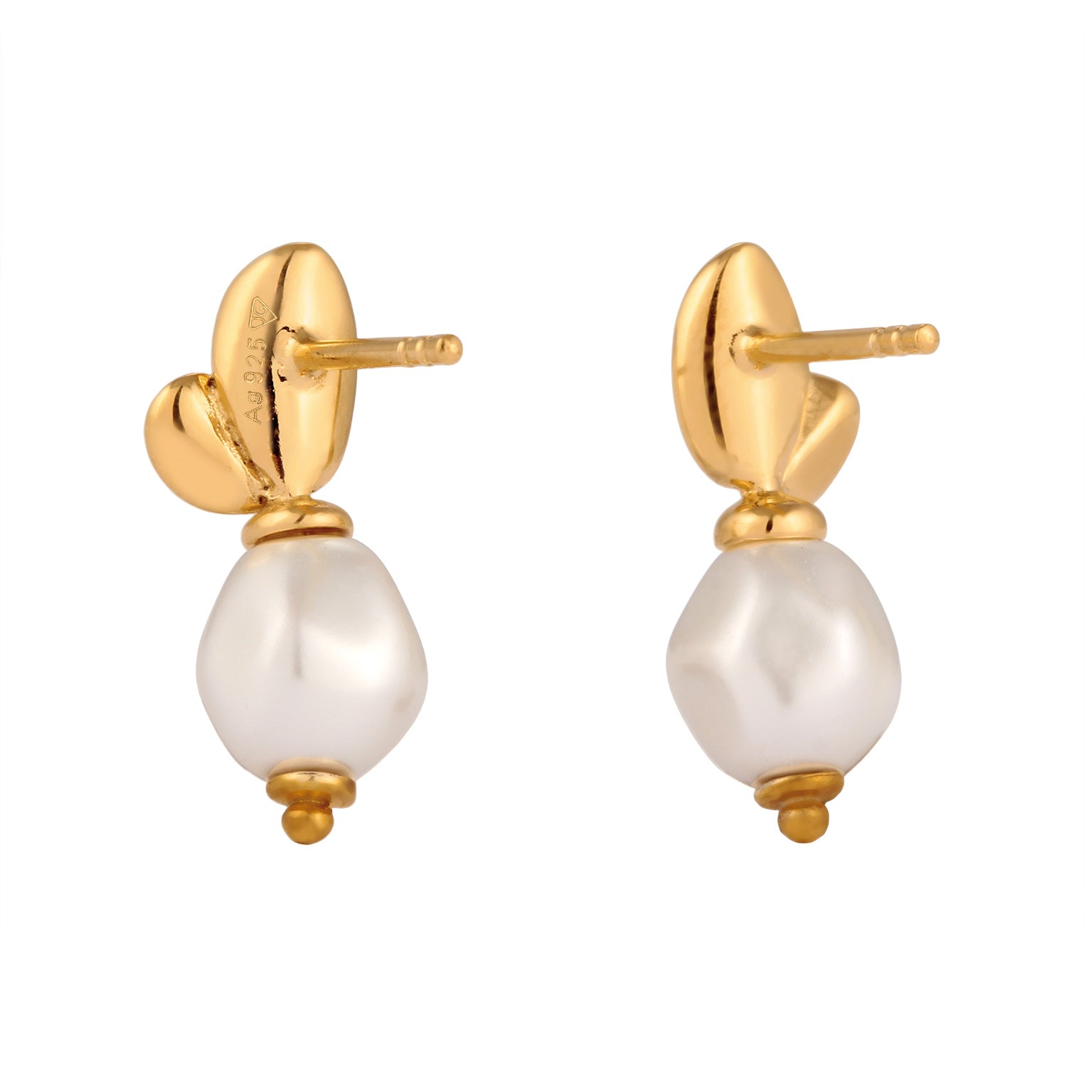 Gold Perhiasan Wanita Perak Asli Lapis Emas Anting Bunga Synthetic Pearl