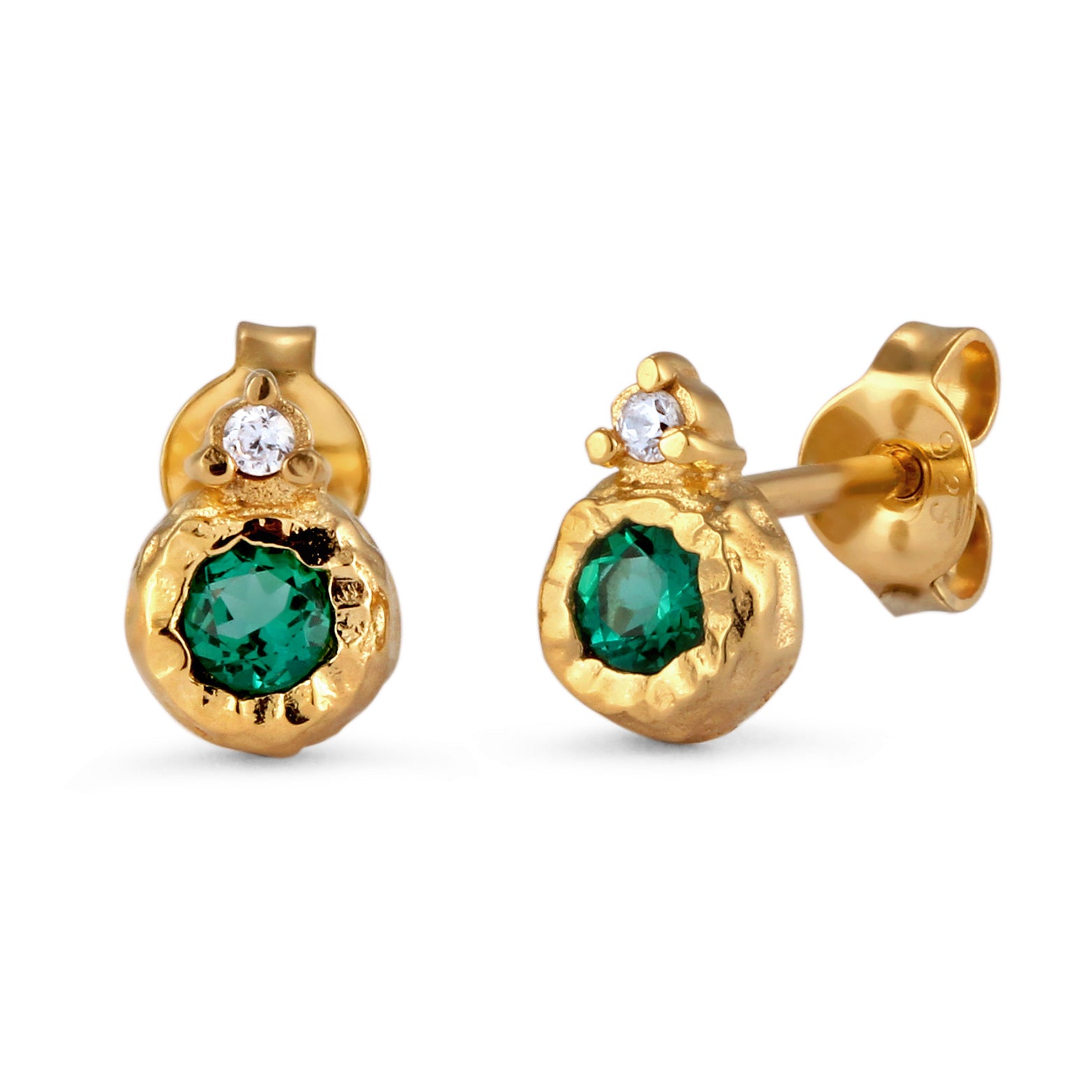 Gold Perhiasan Wanita Perak Asli Lapis Emas Anting Circle Synthetic Emerald and Zirconia