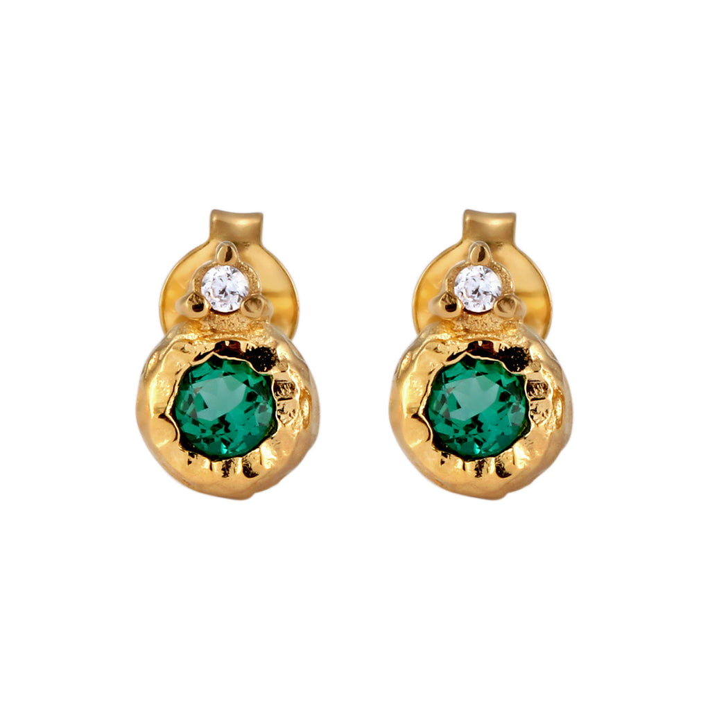 Gold Perhiasan Wanita Perak Asli Lapis Emas Anting Circle Synthetic Emerald and Zirconia