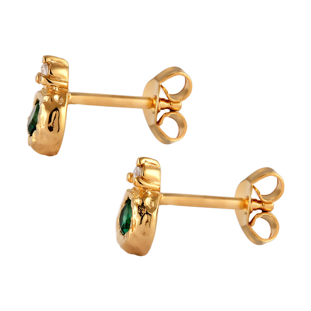 Gold Perhiasan Wanita Perak Asli Lapis Emas Anting Circle Synthetic Emerald and Zirconia