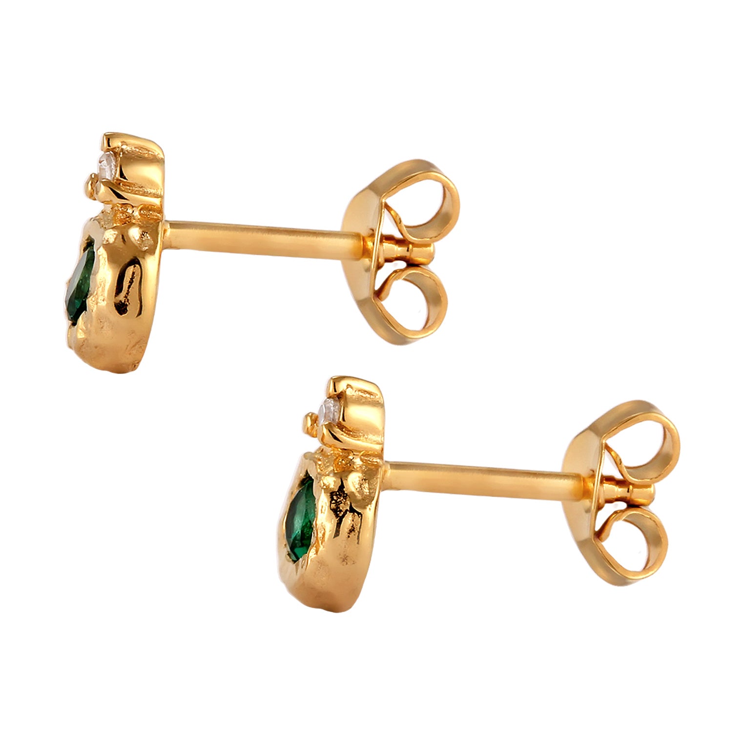 Gold Perhiasan Wanita Perak Asli Lapis Emas Anting Circle Synthetic Emerald and Zirconia