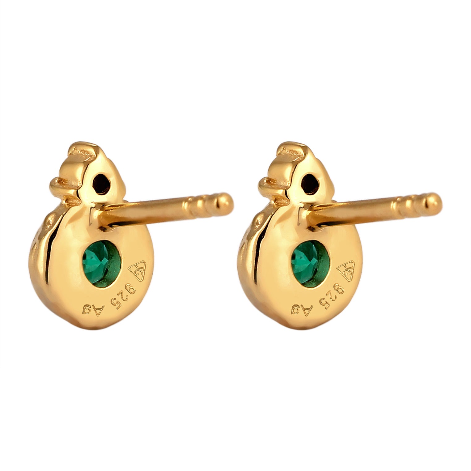 Gold Perhiasan Wanita Perak Asli Lapis Emas Anting Circle Synthetic Emerald and Zirconia