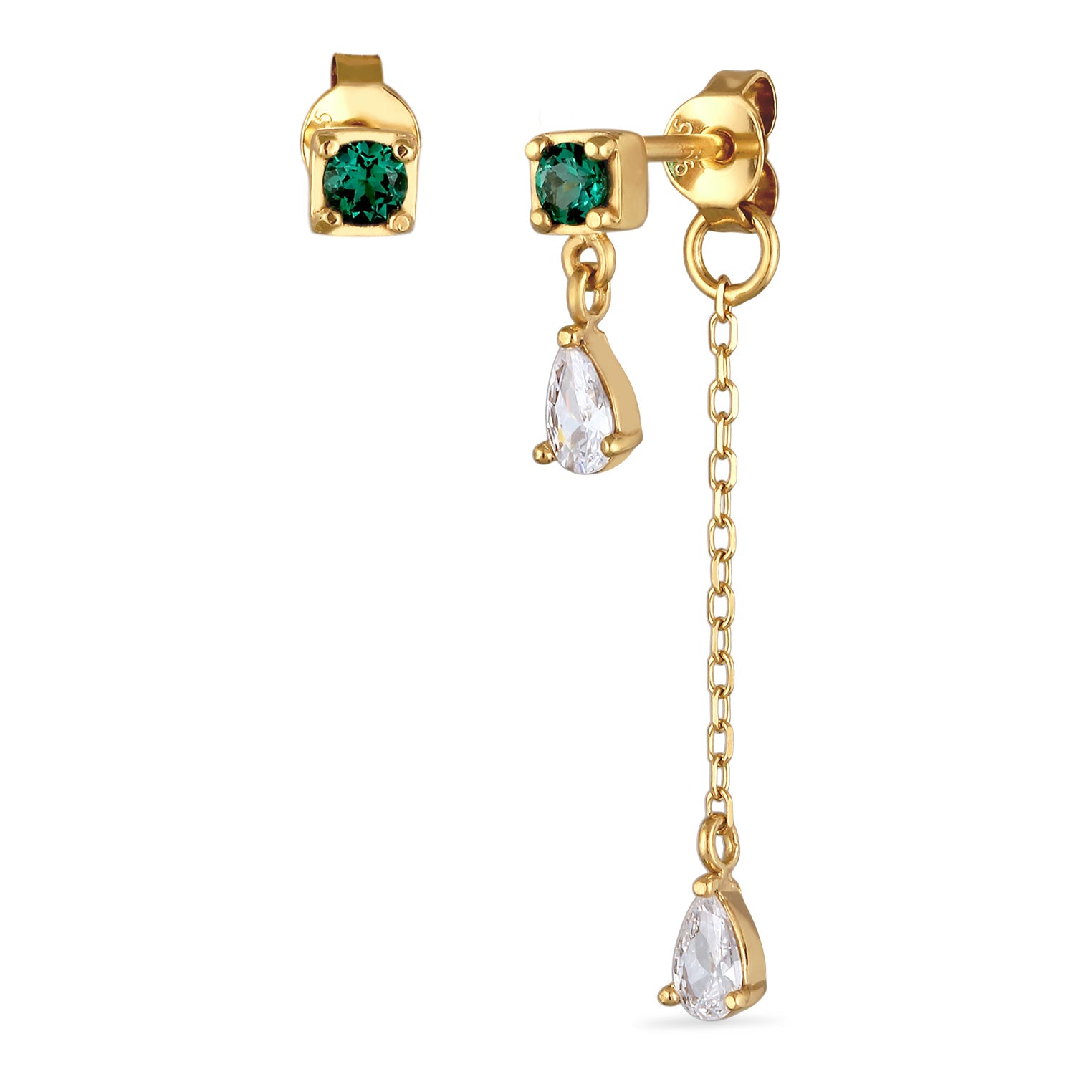 Gold Perhiasan Wanita Perak Asli Lapis Emas Anting Square Synthetic Emerald