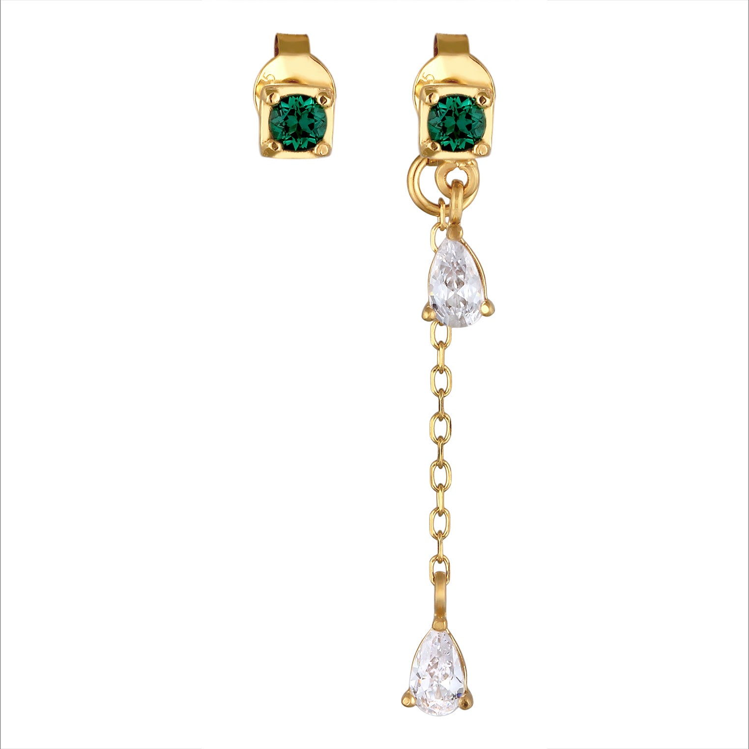 Gold Perhiasan Wanita Perak Asli Lapis Emas Anting Square Synthetic Emerald