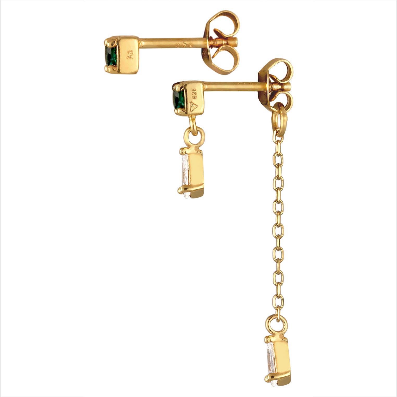 Gold Perhiasan Wanita Perak Asli Lapis Emas Anting Square Synthetic Emerald