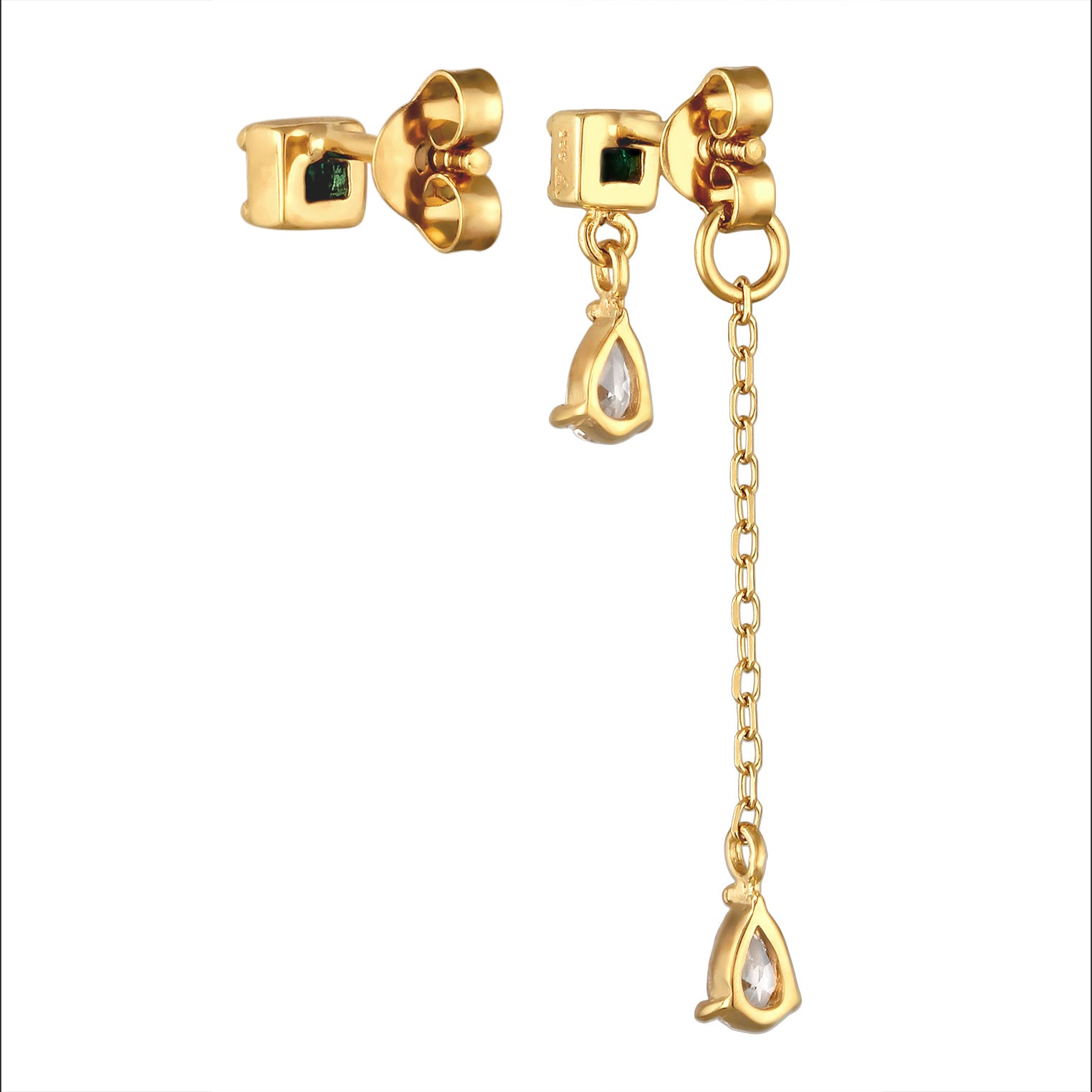 Gold Perhiasan Wanita Perak Asli Lapis Emas Anting Square Synthetic Emerald