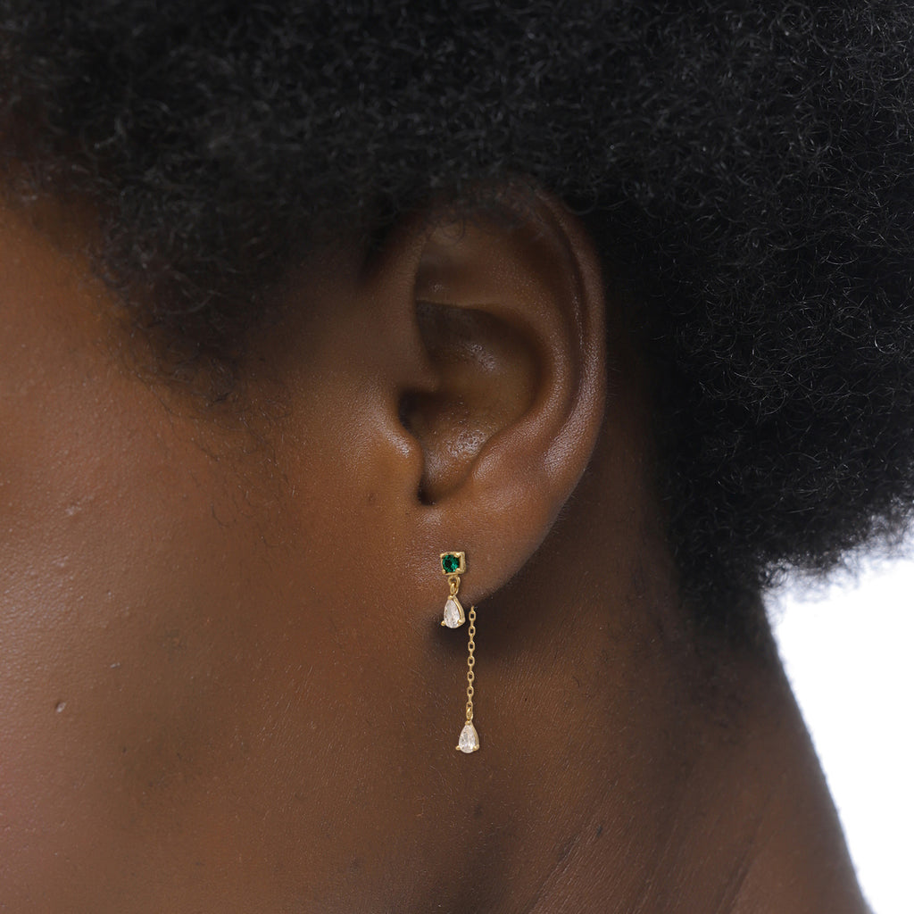 Gold - Elli PREMIUM | Asymmetric Chain Drop Earrings 925 Silver Gold Plated Green Zirconia