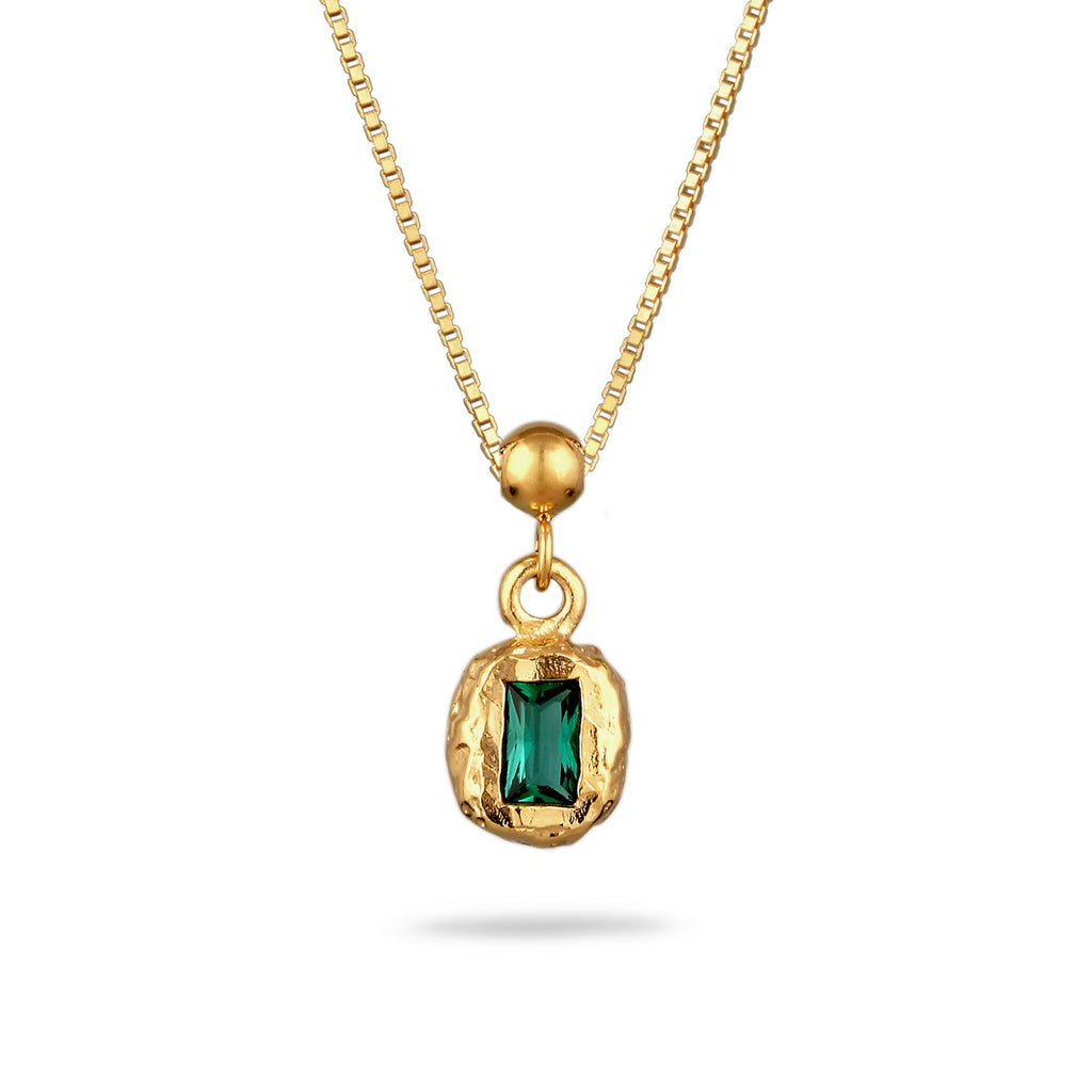 Gold Kalung Perhiasan Perak 925 Wanita Rectangle Synthetic Emerald Green Gold Plated