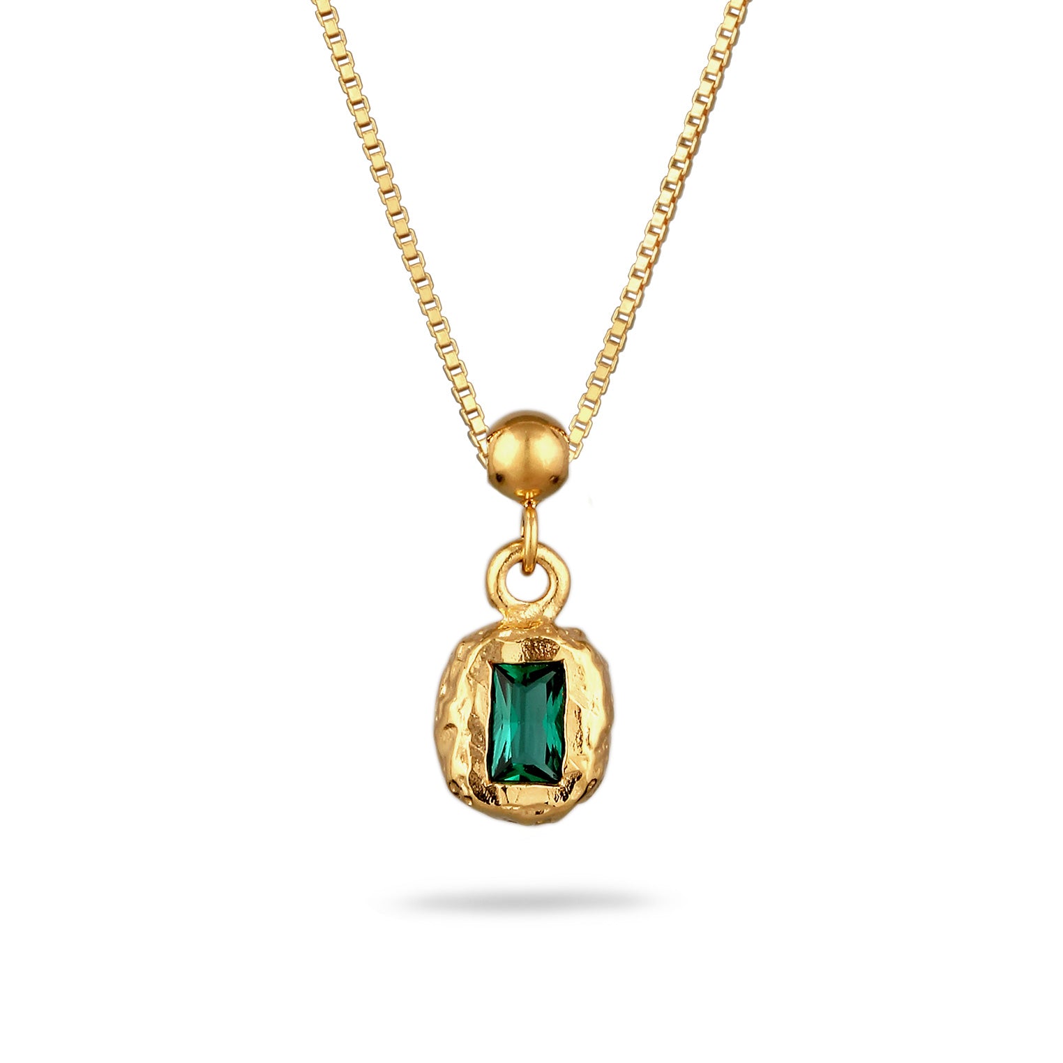 Gold Kalung Perhiasan Perak 925 Wanita Rectangle Synthetic Emerald Green Gold Plated