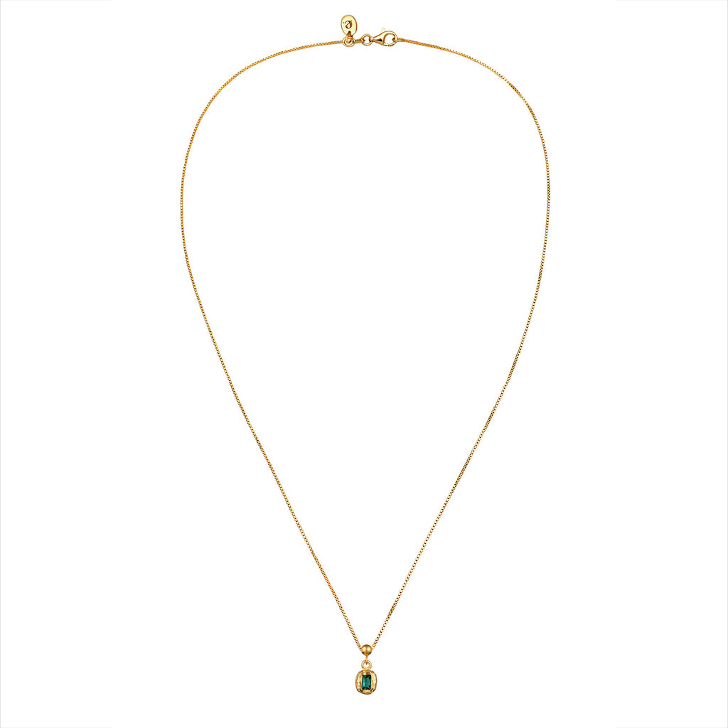 Gold Kalung Perhiasan Perak 925 Wanita Rectangle Synthetic Emerald Green Gold Plated