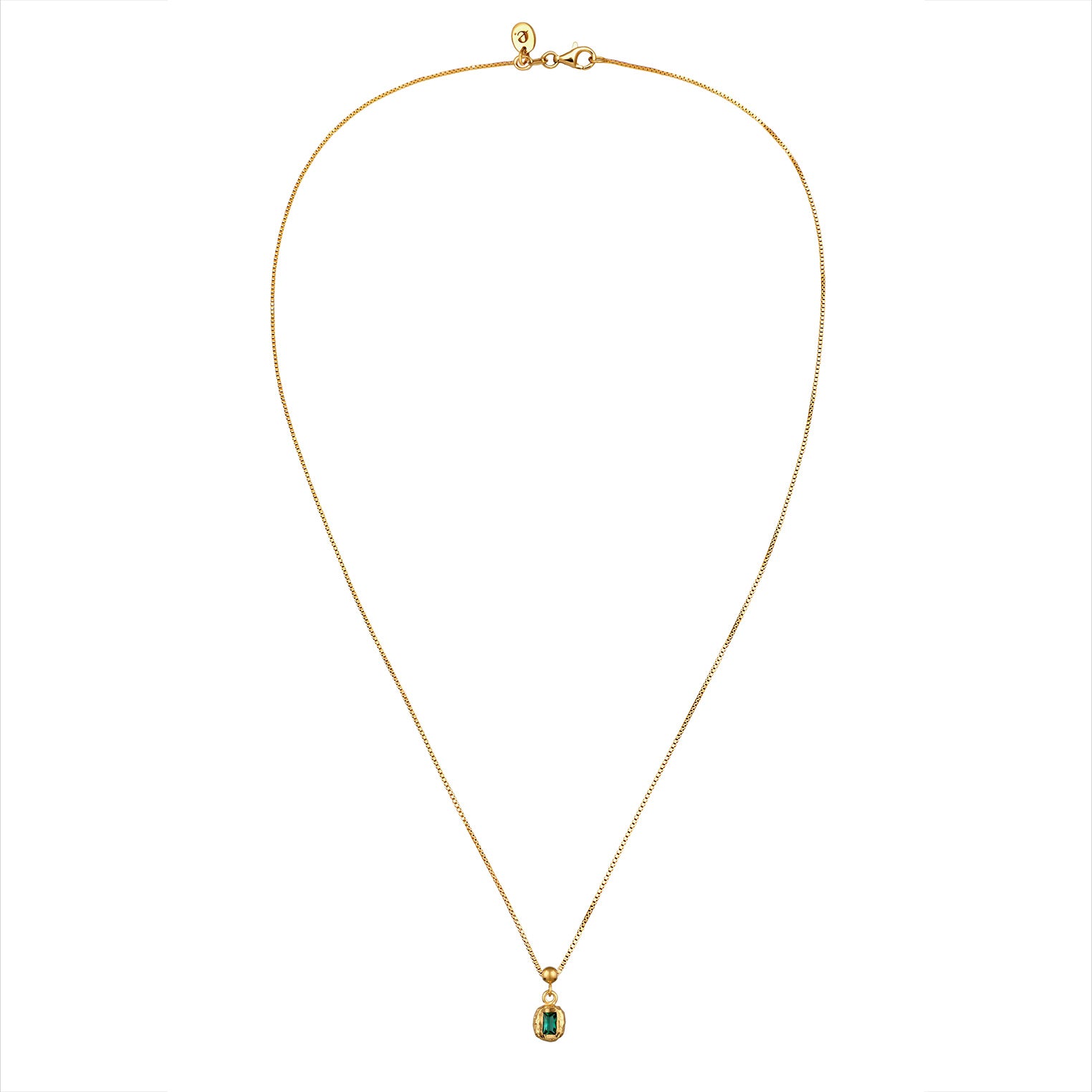 Gold Kalung Perhiasan Perak 925 Wanita Rectangle Synthetic Emerald Green Gold Plated