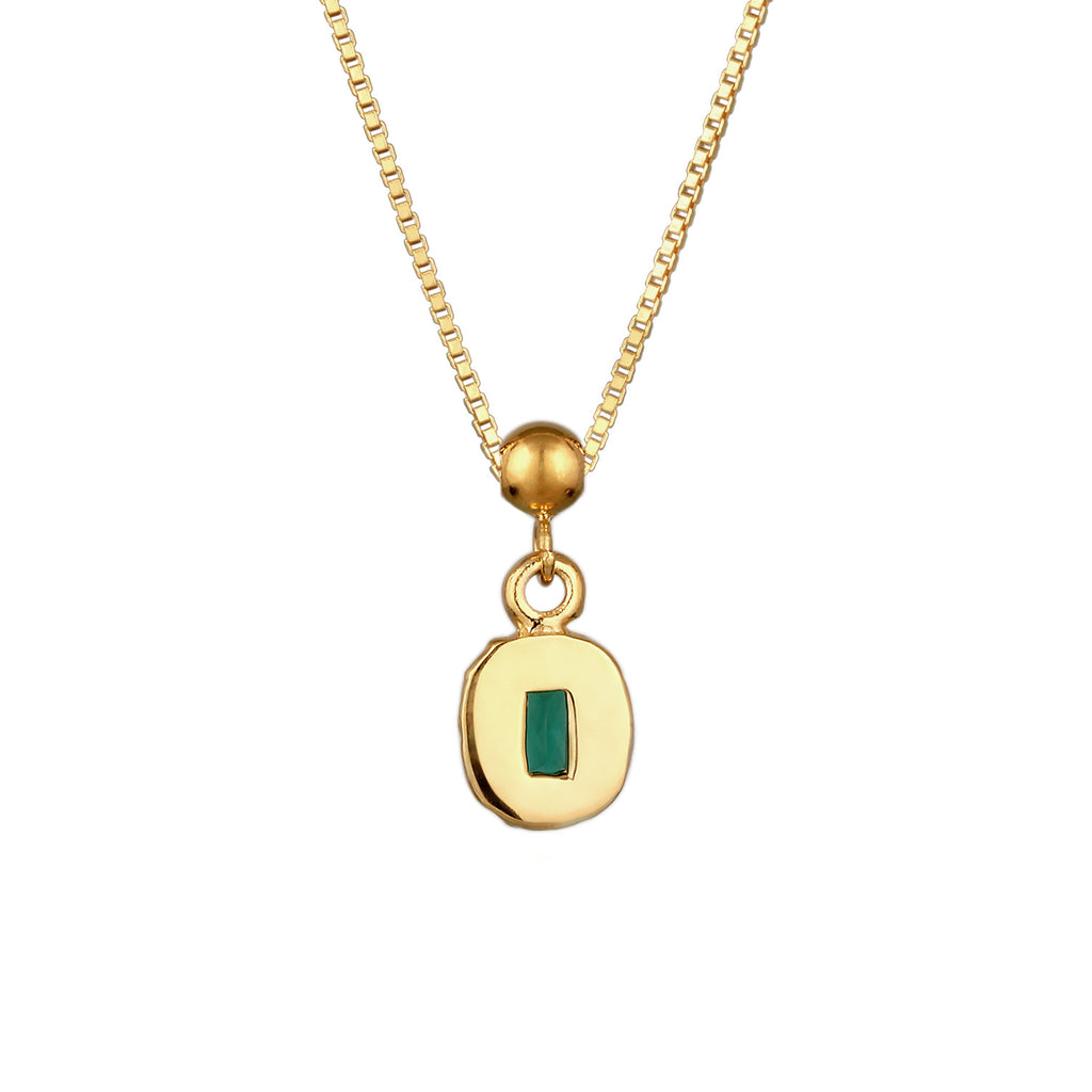 Gold Kalung Perhiasan Perak 925 Wanita Rectangle Synthetic Emerald Green Gold Plated