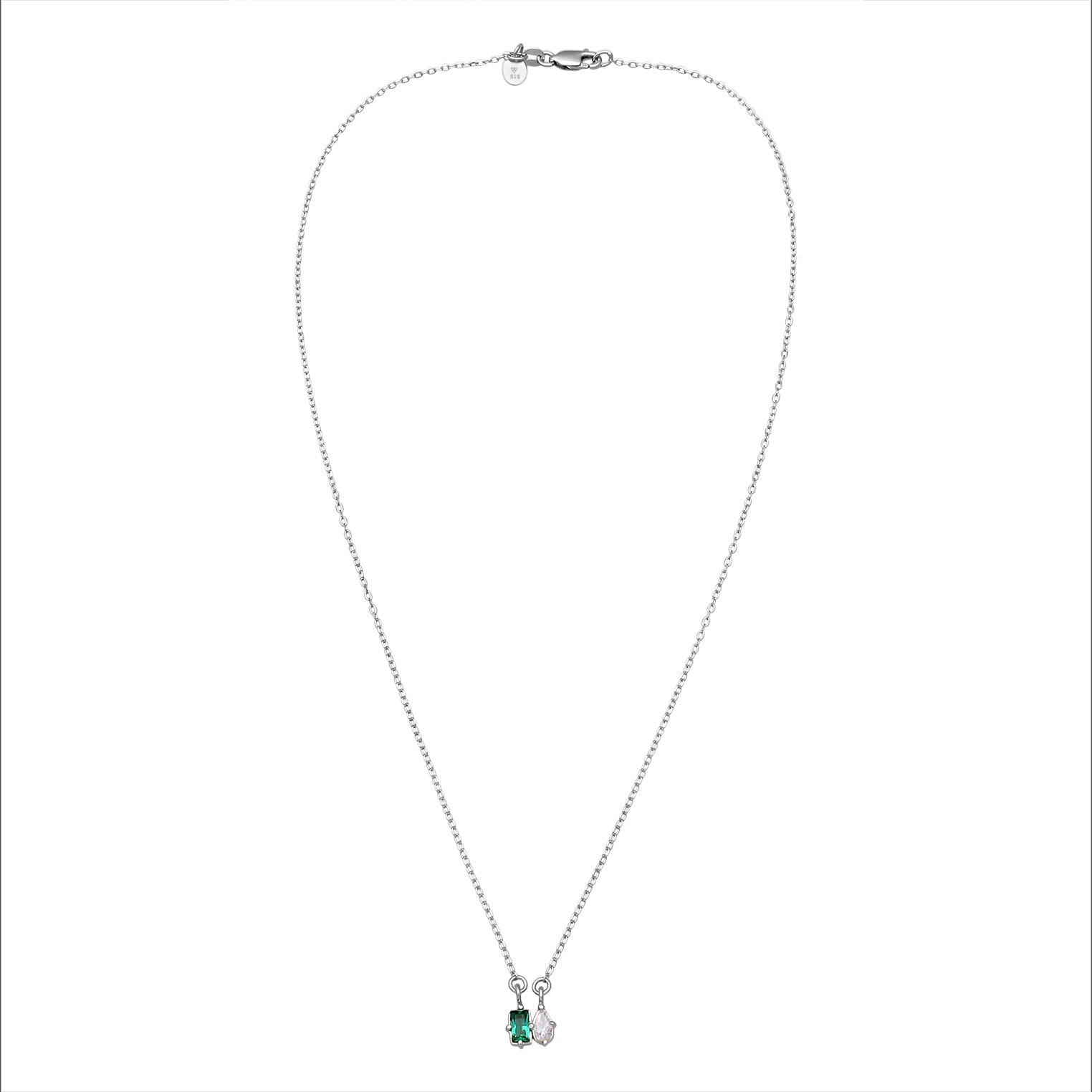 Silver Kalung Perhiasan Perak 925 Wanita Drop dengan Synthetic Emerald dan Zirconia