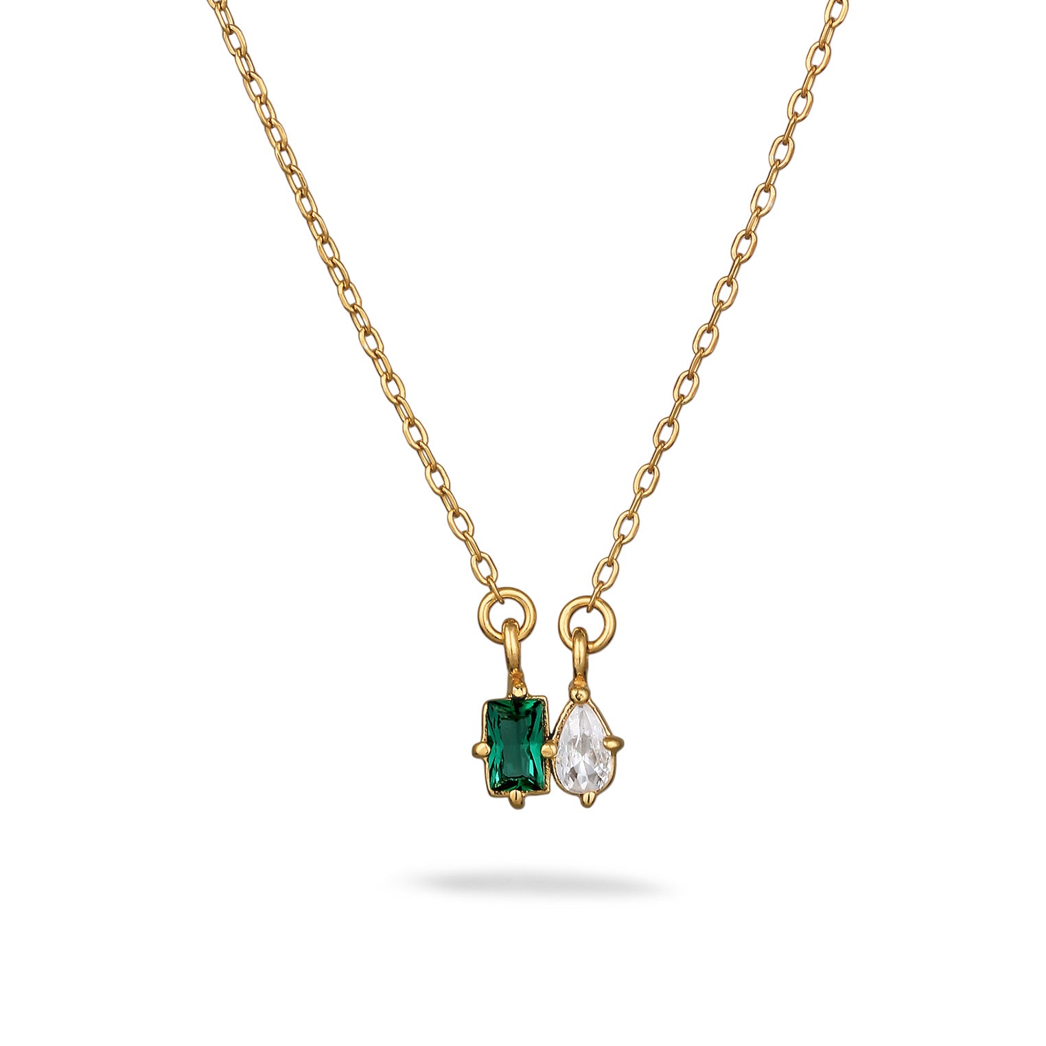 Gold Kalung Perhiasan Perak 925 Wanita Drop dengan Synthetic Emerald dan Zirconia Gold Plated